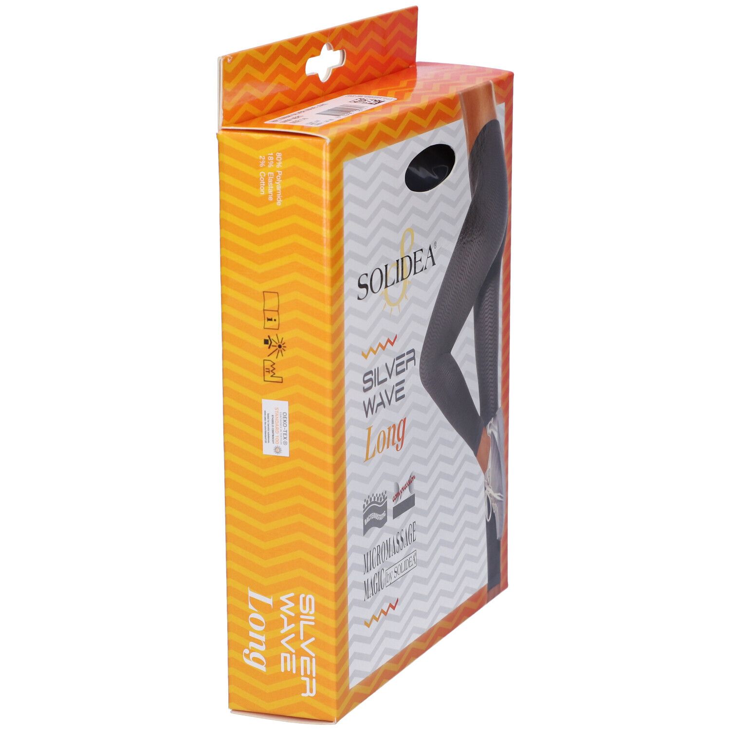 Confezione SOLIDEA Silver Wave Long Ne S, vista laterale. Testo: Silver Wave Long. Logo e illustrazione del prodotto.