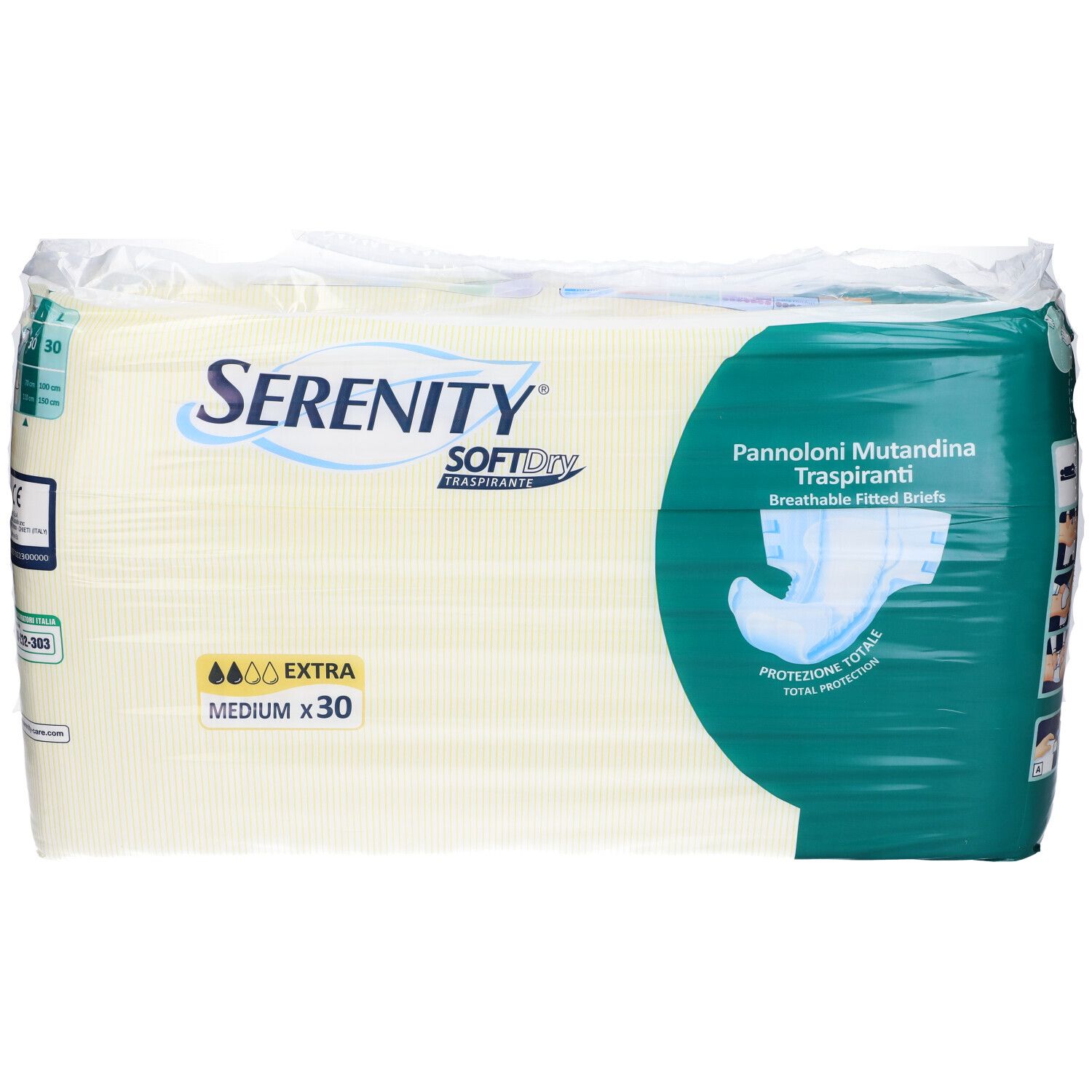 Verpackung Serenity SoftDry Inkontinenz-Pants. Medium, 30 Stück. Extra Saugfähigkeit. Transpirant.