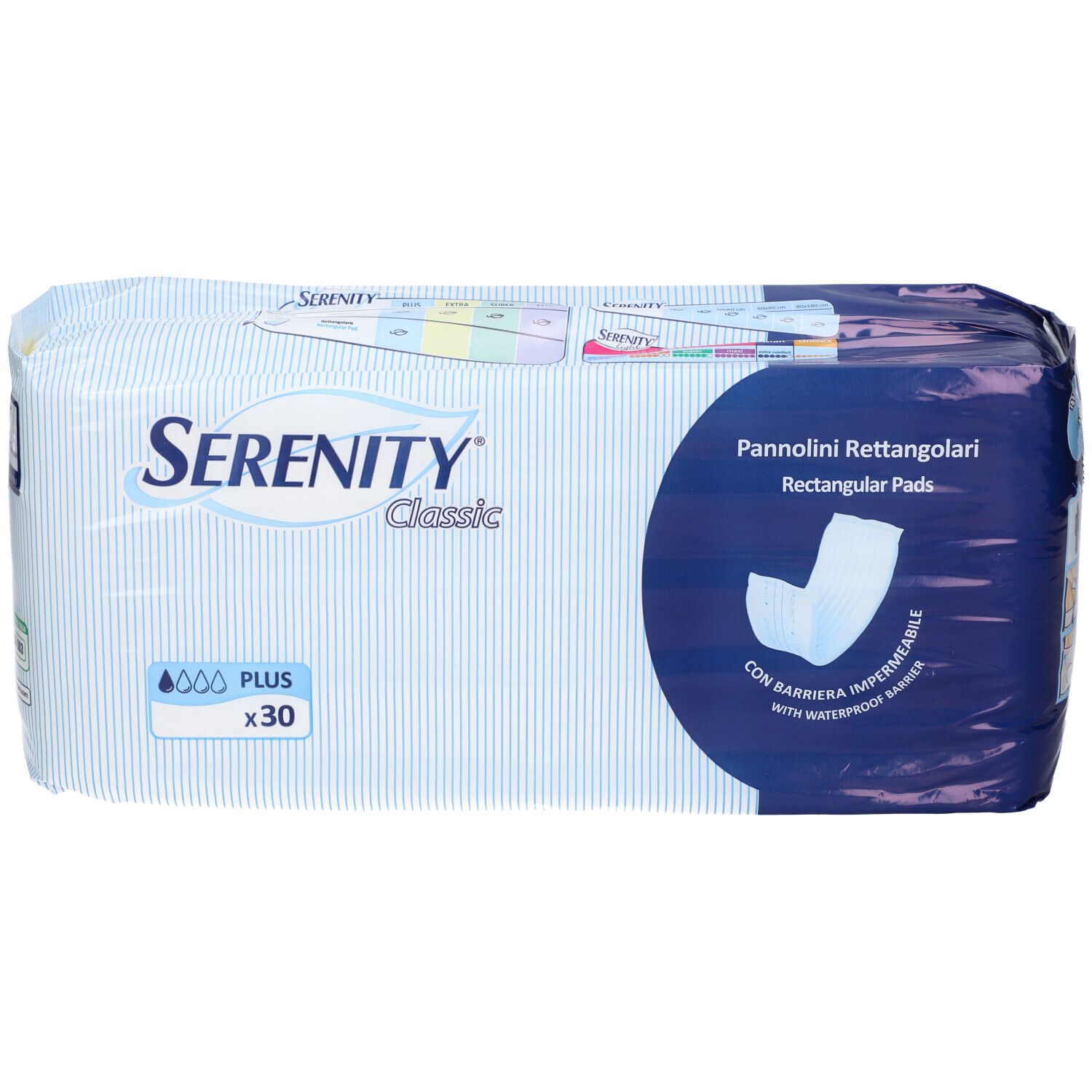 Verpackung Serenity Classic Rechteckige Windeln Plus, 30 Stück.