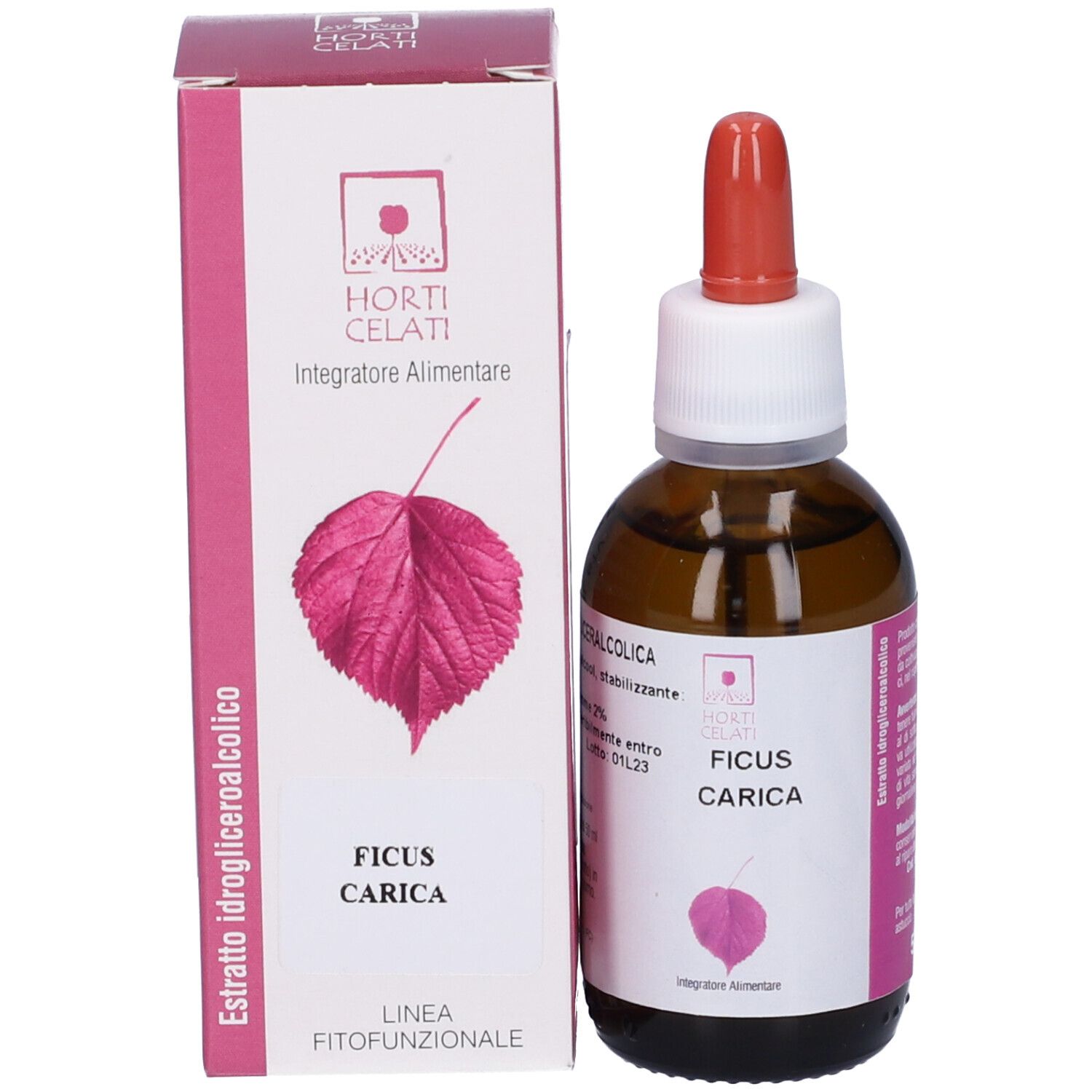 Flacone e scatola. Scritta: Ficus Carica, logo, ingredienti, linea Fitofunzionale.