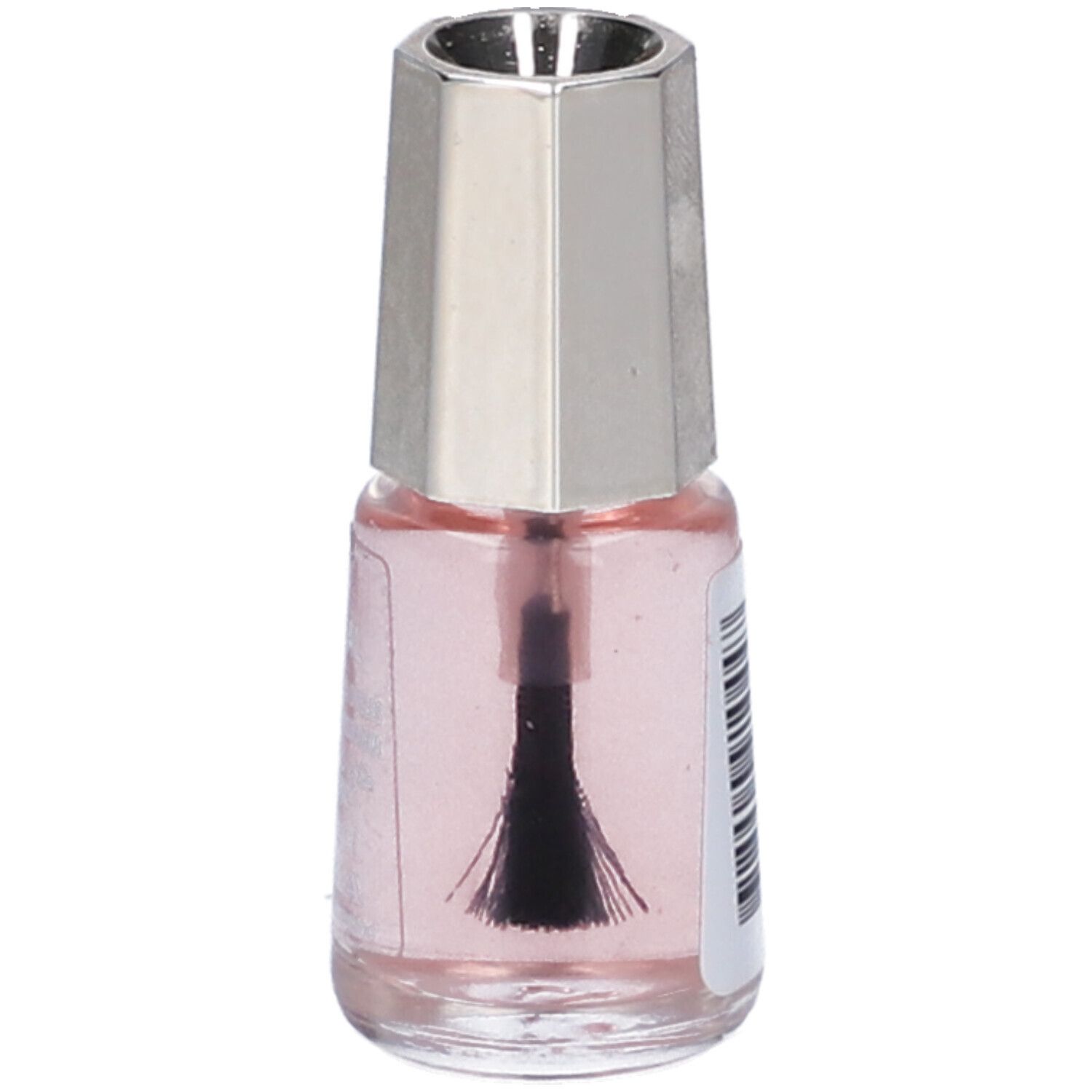 Flacone di smalto con tappo argentato. Scritta: 44 NATURAL. Contenuto rosa. Retro con codice a barre.