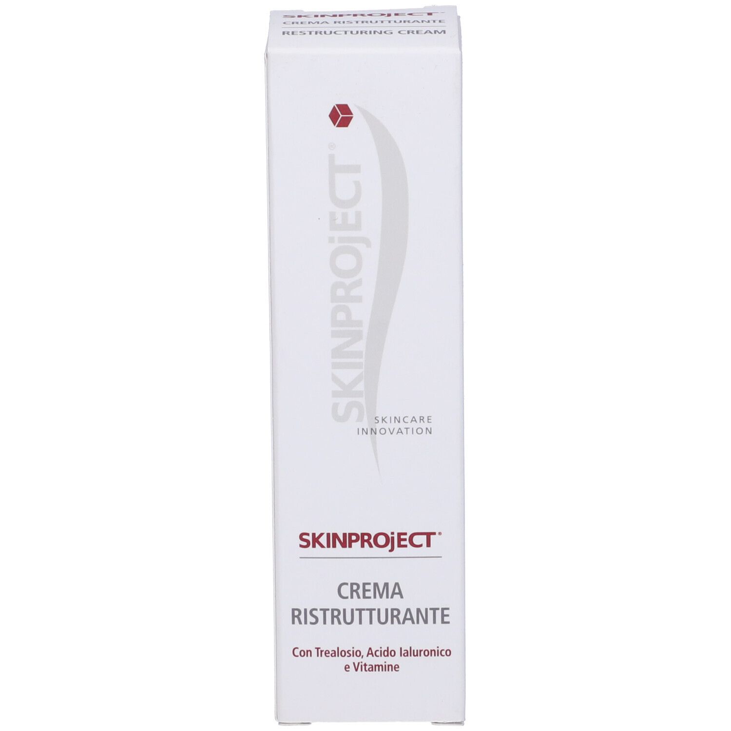 Confezione. Scritta SKINPROJECT CREMA RISTRUTTURANTE. Sulla confezione c'è scritto SKINPROJECT.