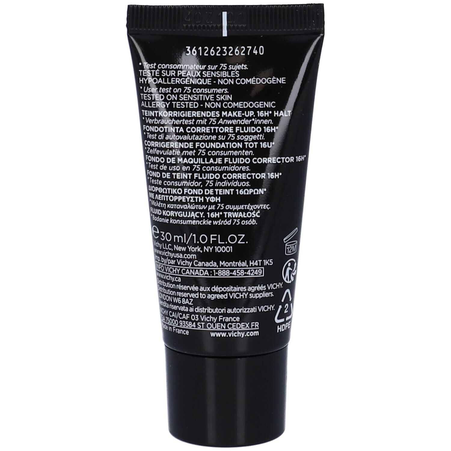 Retro del tubo di trucco. Testo e informazioni.