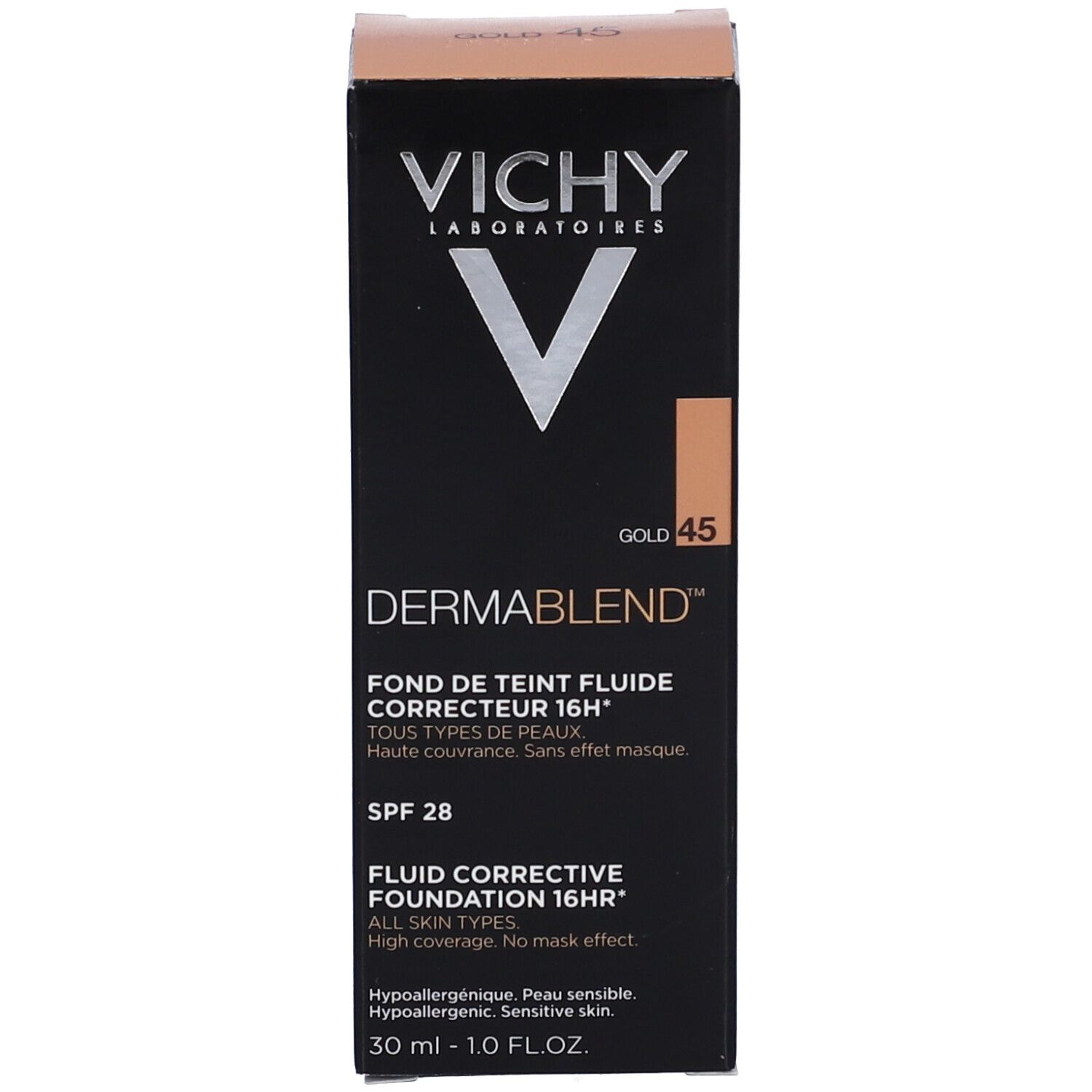 Vichy Dermablend Make-up Verpackung. Farbton 45 Gold.