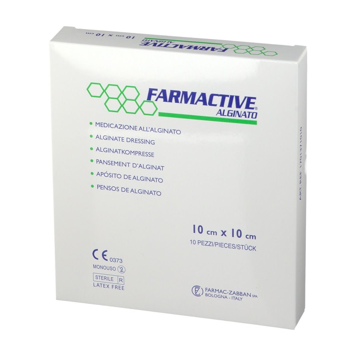 Confezione di Farmactive Alginato, 10 x 10 cm, 10 pezzi. Dispositivo medico. Sterile, senza lattice.