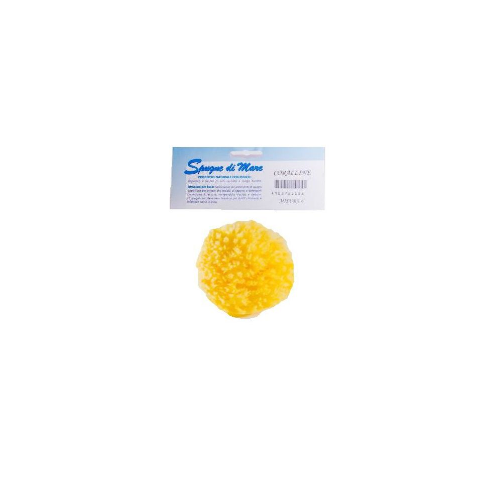 Spugna naturale gialla. Etichetta con testo 'Spugna di Mare'.