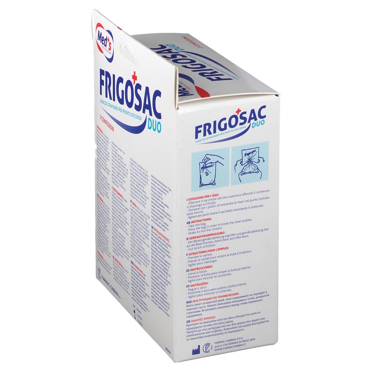 Verpackung für FRIGOSAC DUO Sofort-Kältekompressen, 2 Stück.