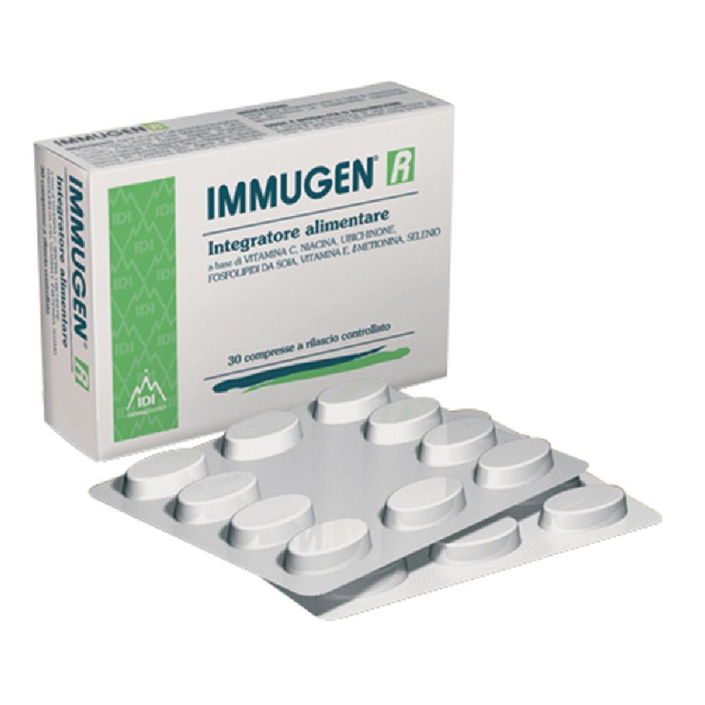Confezione di Immugen R, integratore alimentare. Confezione da 30 compresse. Blister con compresse bianche.