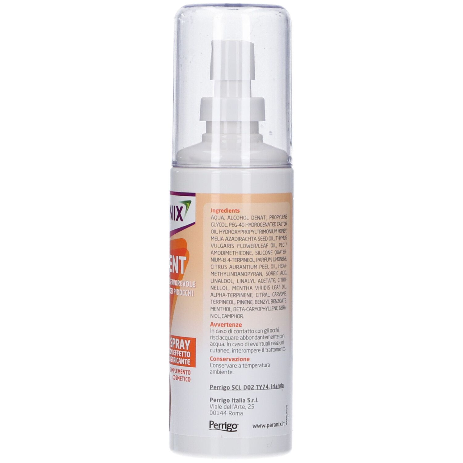 Weiße Sprühflasche. Aufschrift: Paranix Prevent. Enthält Inhaltsstoffe und Warnhinweise. Volumen: 100 ml.