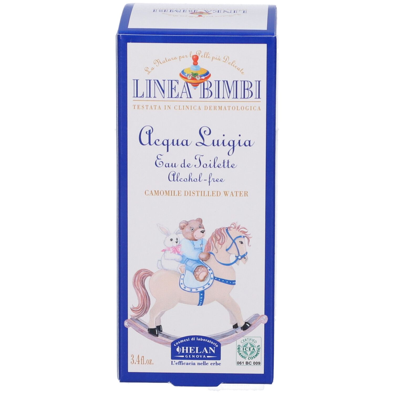 Seitenansicht der Kartonverpackung mit Produktinformationen, 100ml.