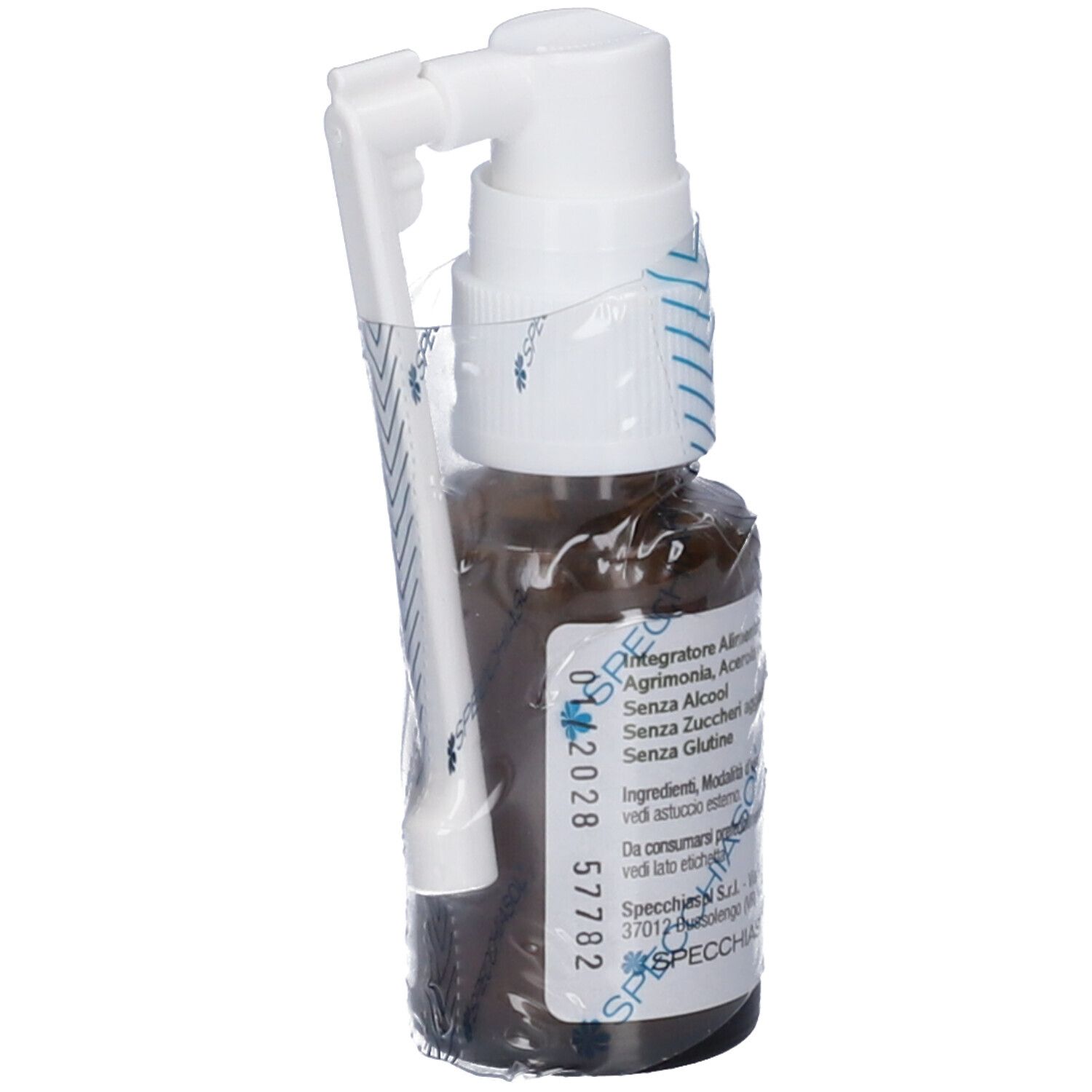 Braune Glasflasche mit weißem Sprühkopf und Applikator. Beschriftung: EPID Junior Spray Orale. Verpackt in Folie. Etikett mit Inhaltsstoffen.