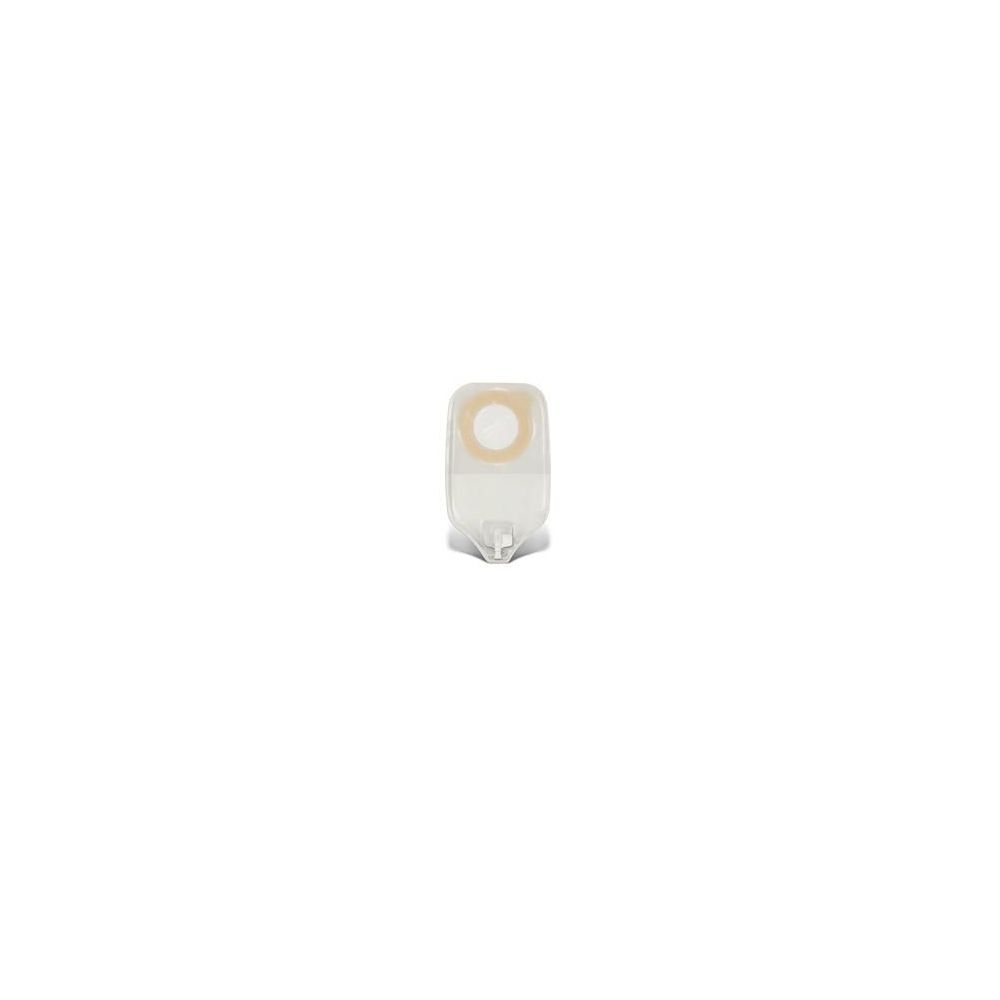 Urostomiebeutel. Transparenter Beutel mit weißem Ring. Sichtbare Öffnung.