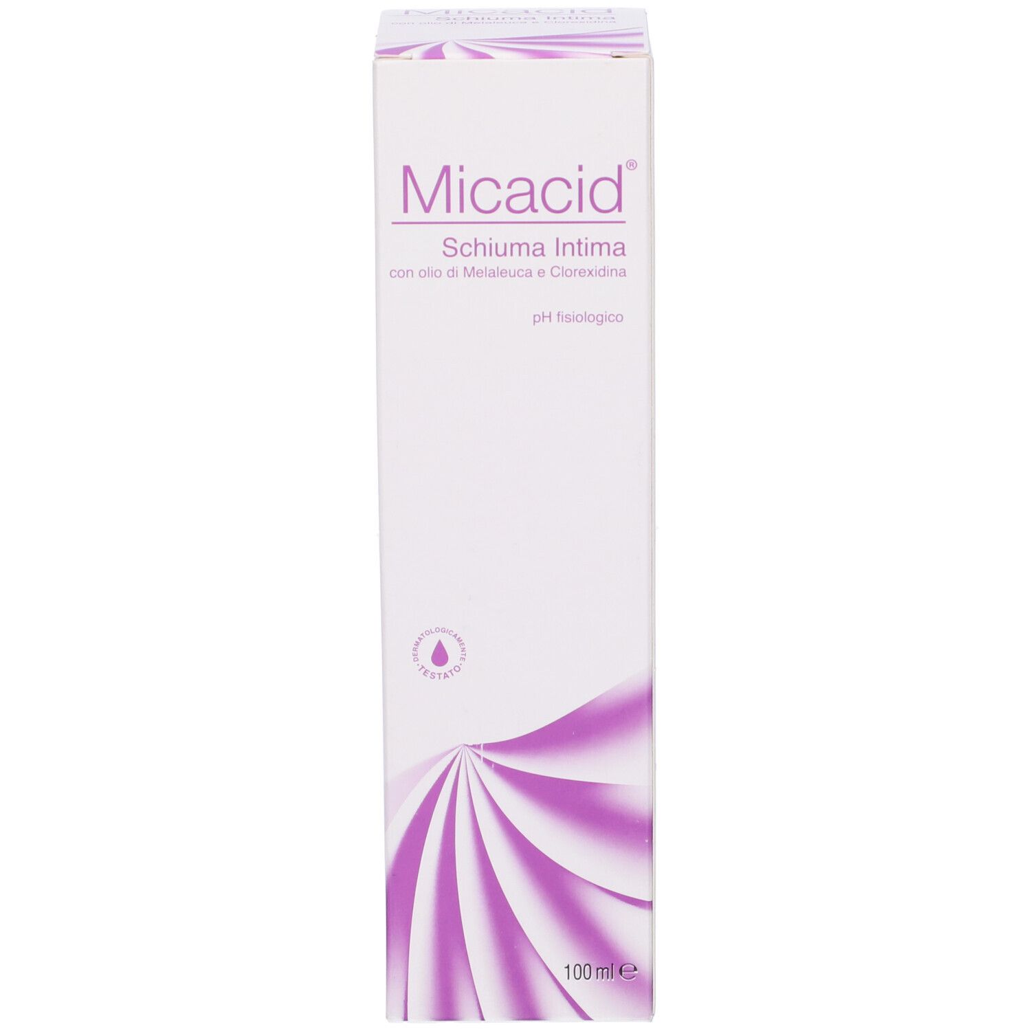 Scatola bianca alta. Scritta: Micacid Schiuma Intima.