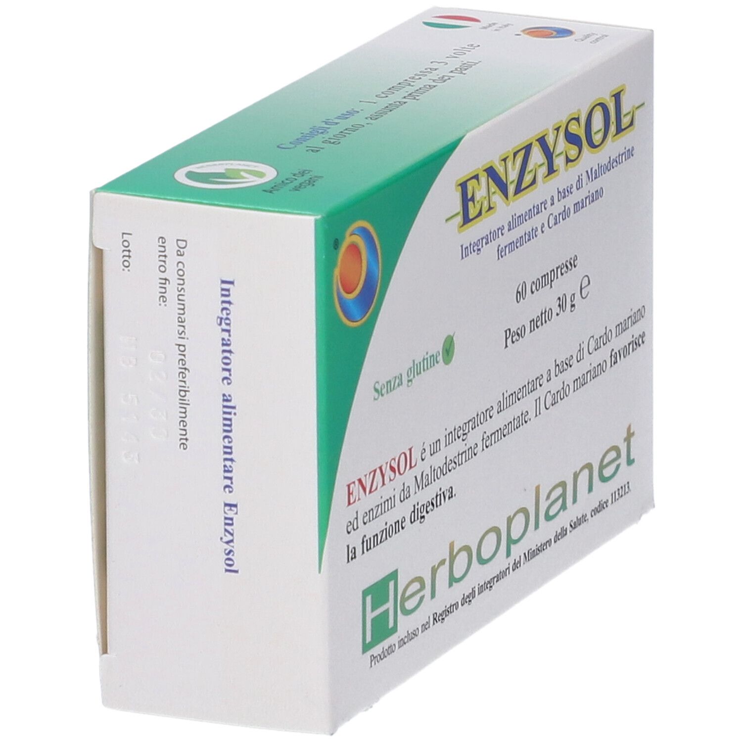 Enzysol Packung, Seite mit Dosierungshinweisen und Verfallsdatum.