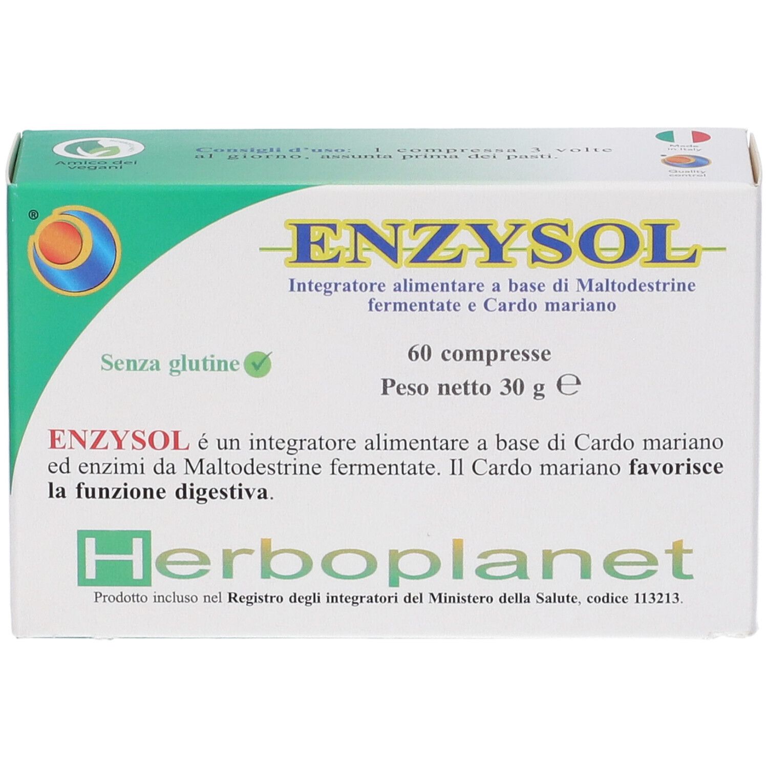 Vorderseite der Enzysol Packung mit Produktnamen und Inhaltsstoffen.
