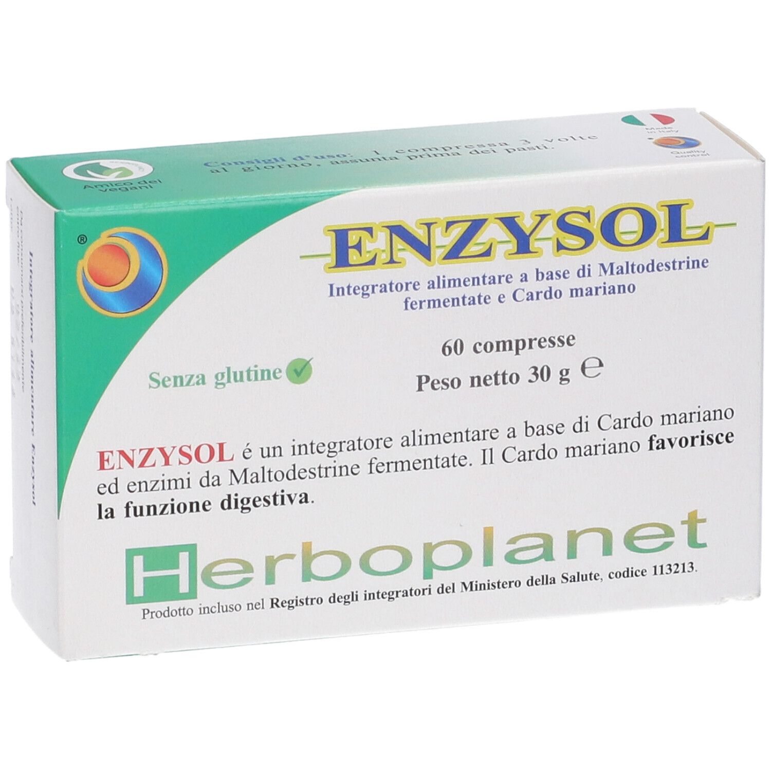 Enzysol Packung, Vorderseite mit Logo, Produktnamen und glutenfreier Kennzeichnung.
