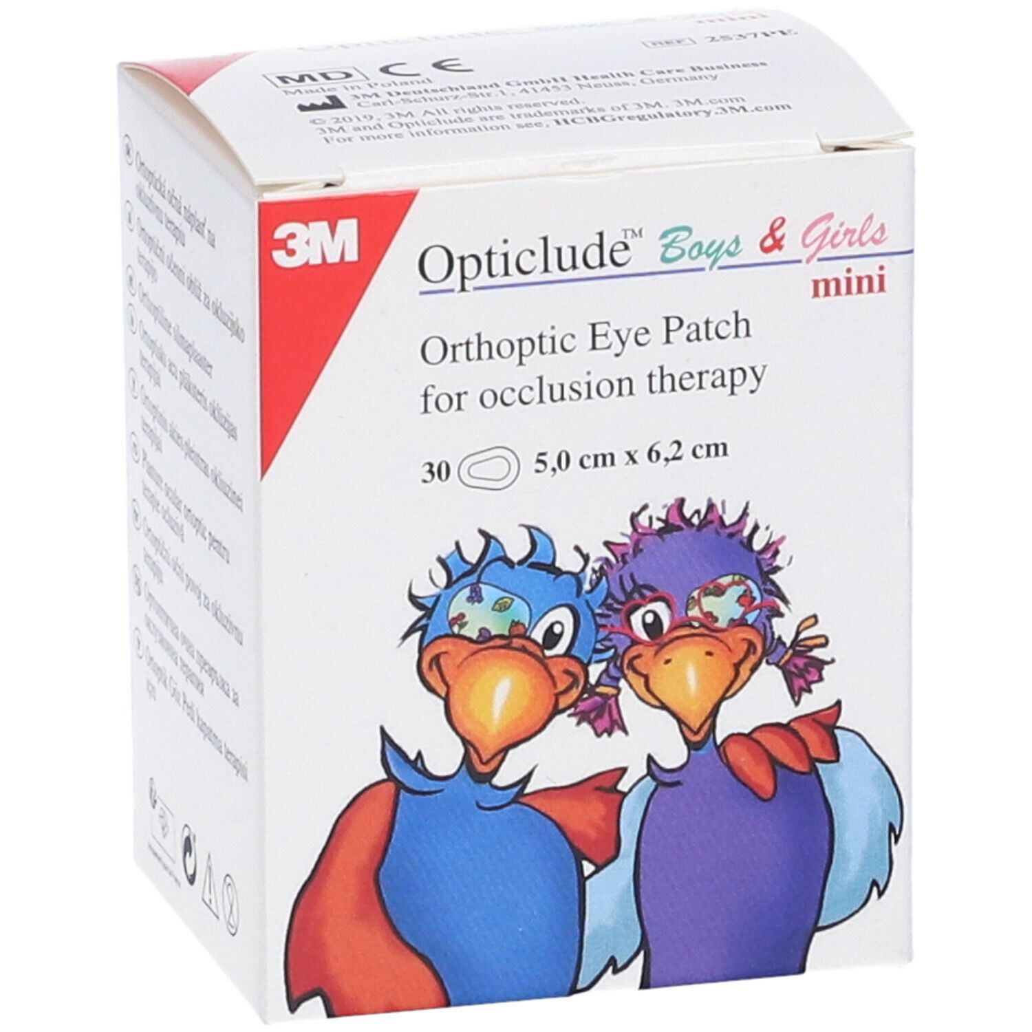 3M Opticlude Boys & Girls mini. Cerotto ortottico per terapia occlusiva. 30 pezzi. 5,0 cm x 6,2 cm. Confezione illustrata.
