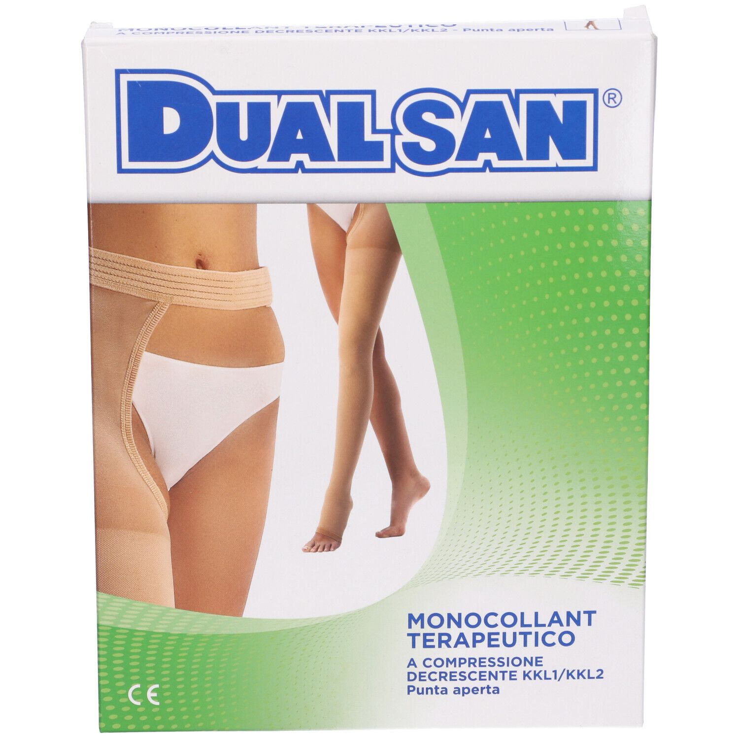 Fronte della confezione Dualsan Monocollant Terapeutico. Immagine del prodotto e marchio.