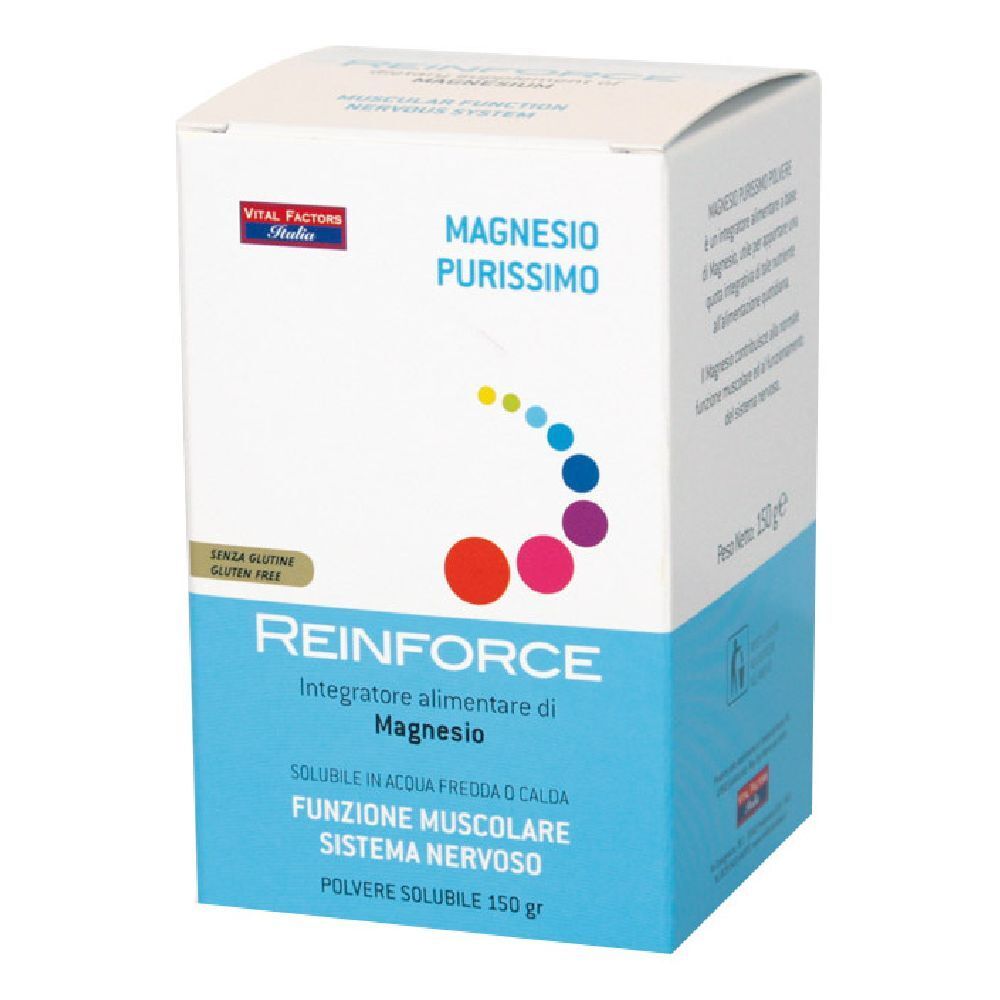 Scatola bianca e blu con nome e logo del prodotto. Contiene 150 g di polvere. Senza glutine.