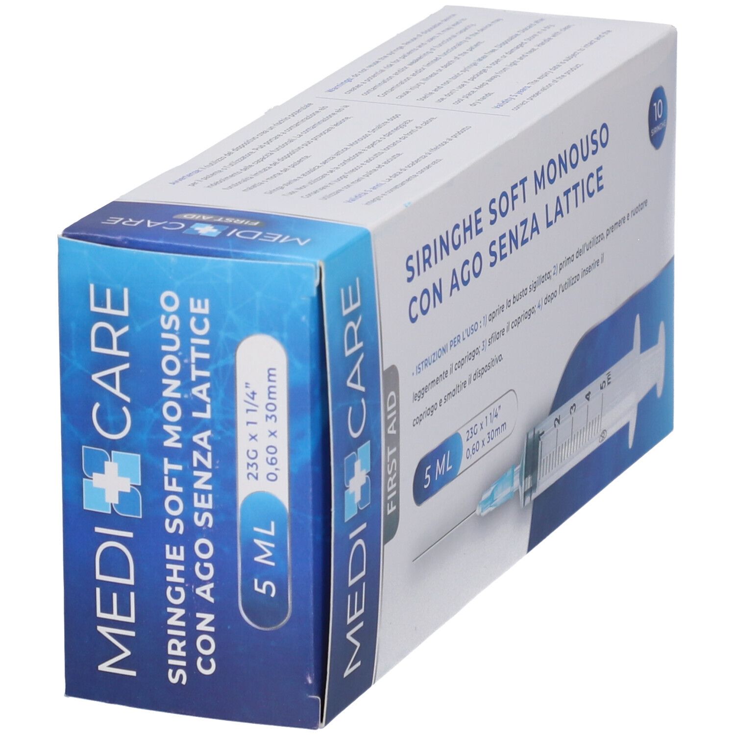 Scatola di siringhe Medi Care. 5 ml, aghi 23G. Siringhe monouso morbide senza lattice. 10 pezzi.