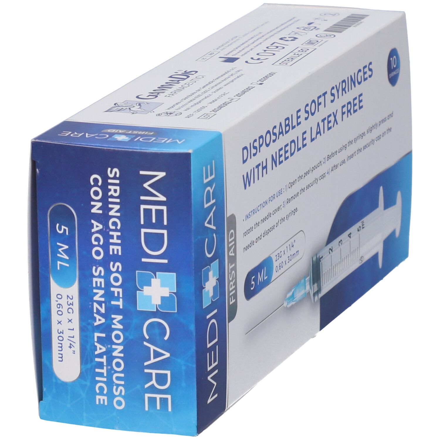 Scatola di siringhe Medi Care. 5 ml, aghi 23G. Siringhe monouso morbide senza lattice. 10 pezzi.