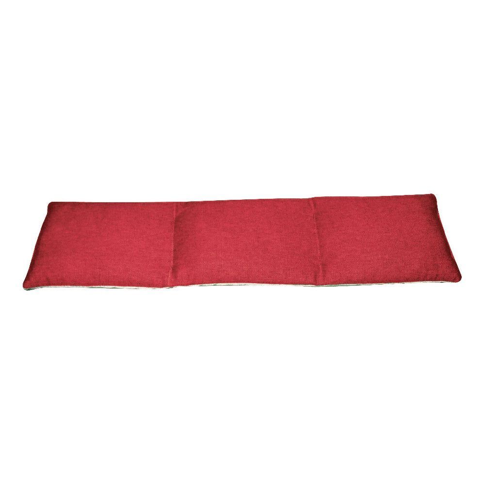 Cuscino rettangolare rosso con tre scomparti.