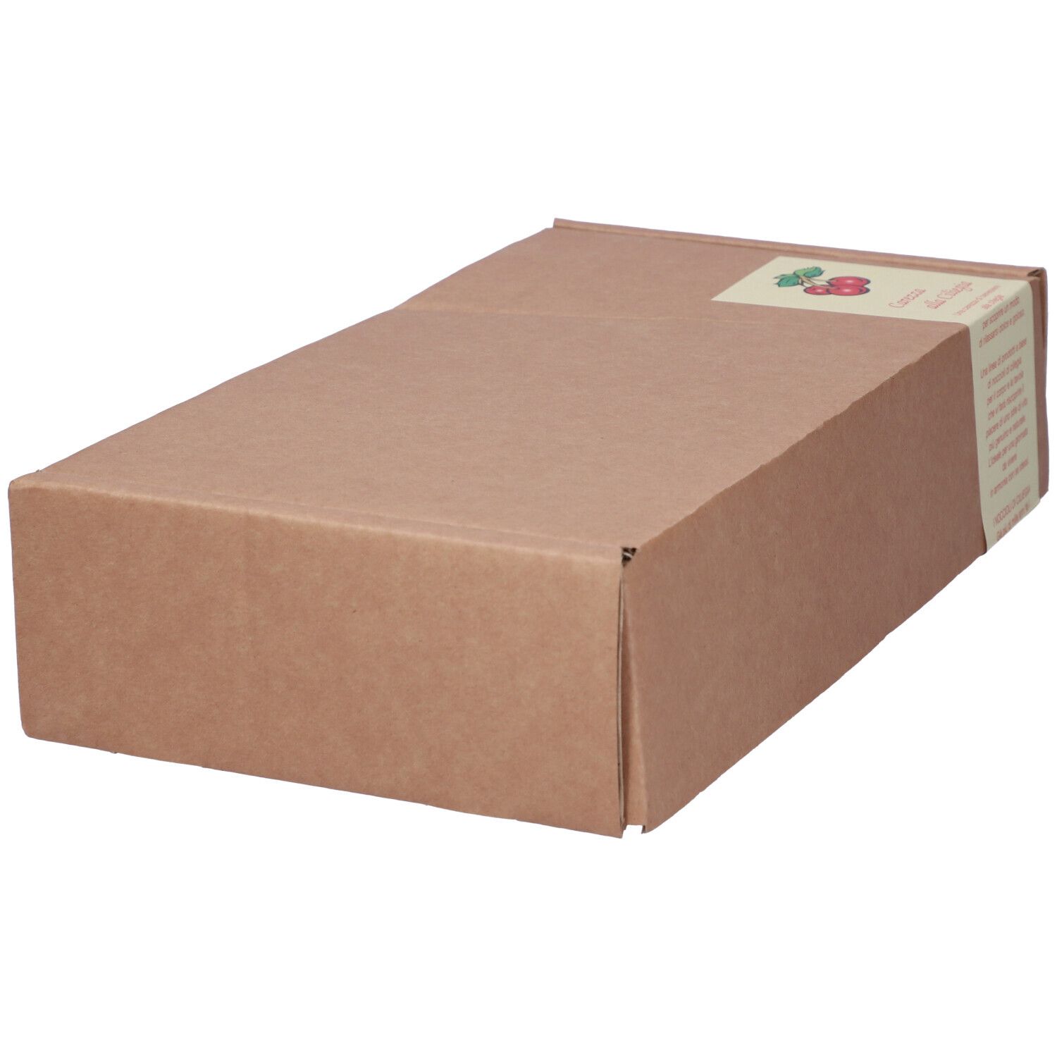 Confezione in cartone marrone con adesivo.