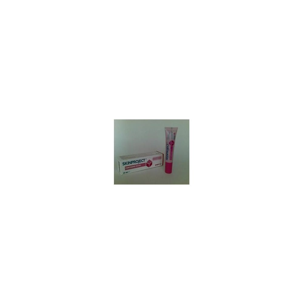 Tubo e scatola con prodotto. Sul tubo c'è scritto SKINPROJECT. Sulla scatola c'è scritto SKINPROJECT Contorno Occhi.