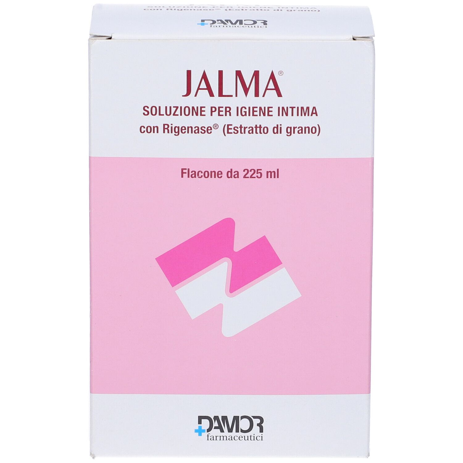 Jalma-Verpackung. Vorderseite der Schachtel mit Produktnamen und Beschreibung in italienischer Sprache. Logo unten.