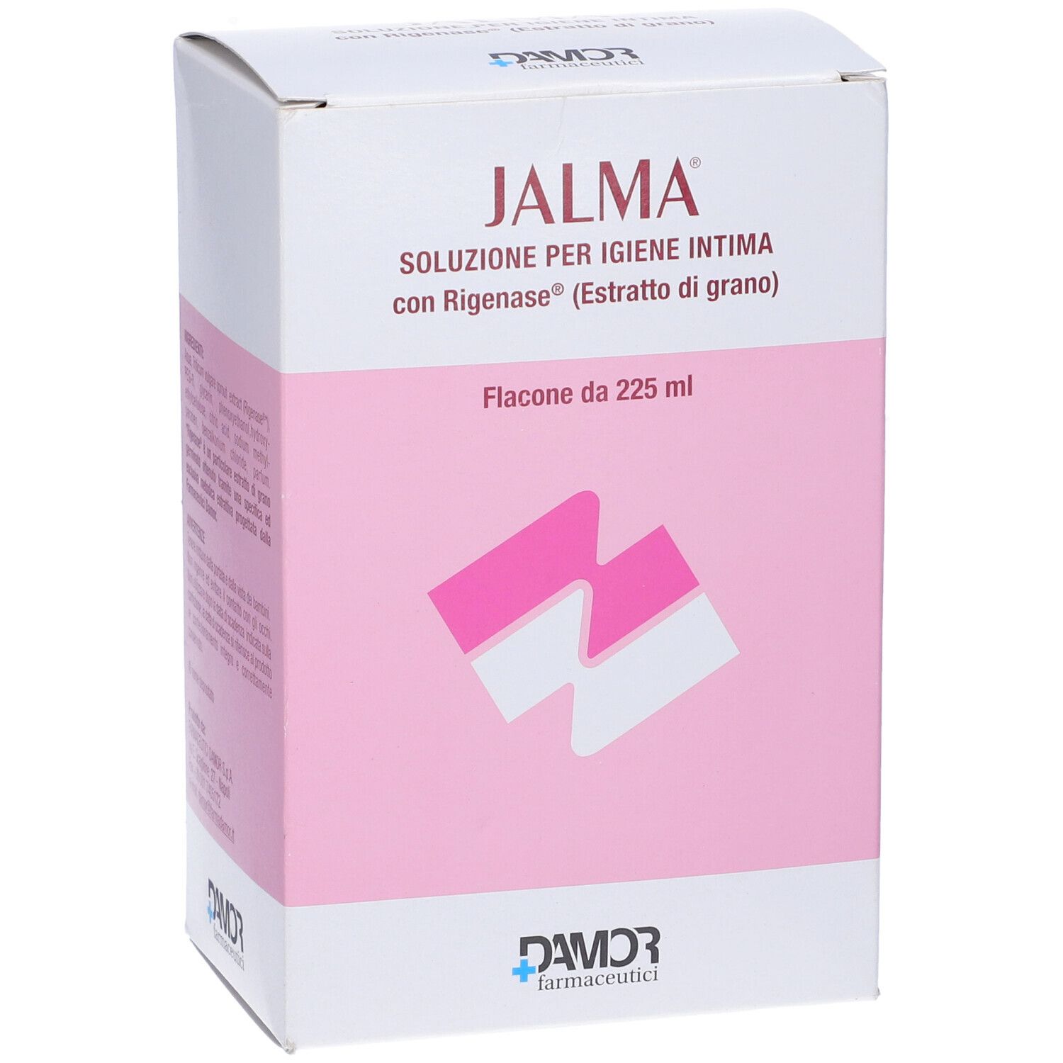 Jalma-Verpackung. Vorderseite der Schachtel mit Produktnamen und Beschreibung in italienischer Sprache. Logo unten.