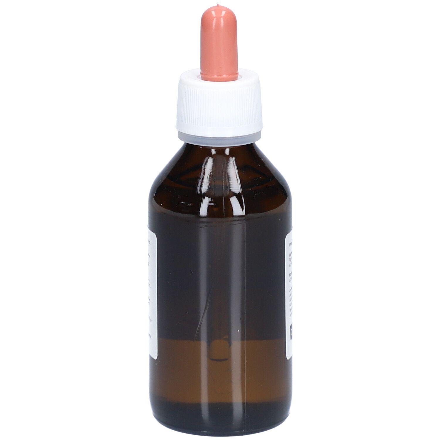 Braunglasflasche mit Tropfer. Etikett mit Produktinformationen. Aufschrift: Tilia tomentosa, Mazerat.