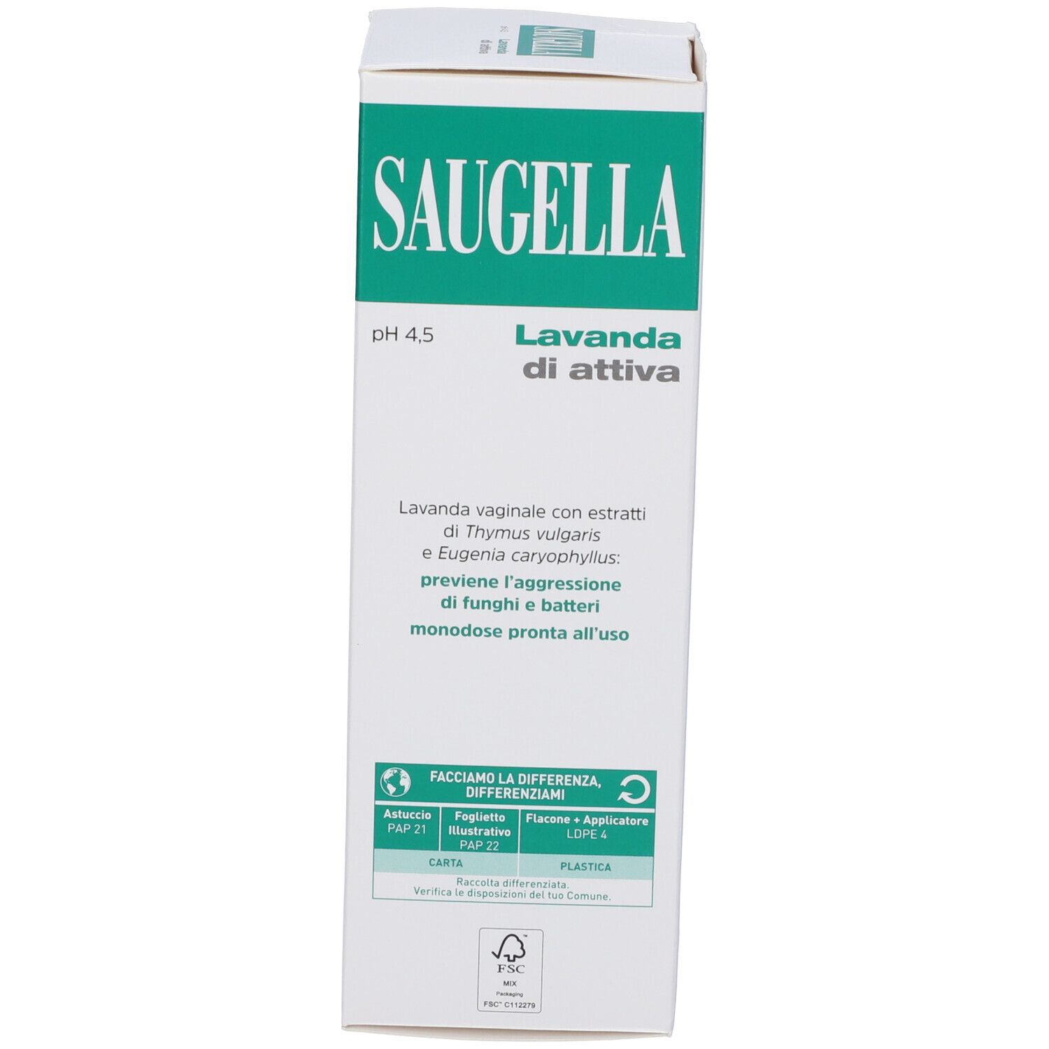 Saugella Lavanda di Attiva pH 4.5, Vaginaldusche mit Thymian-Extrakten.