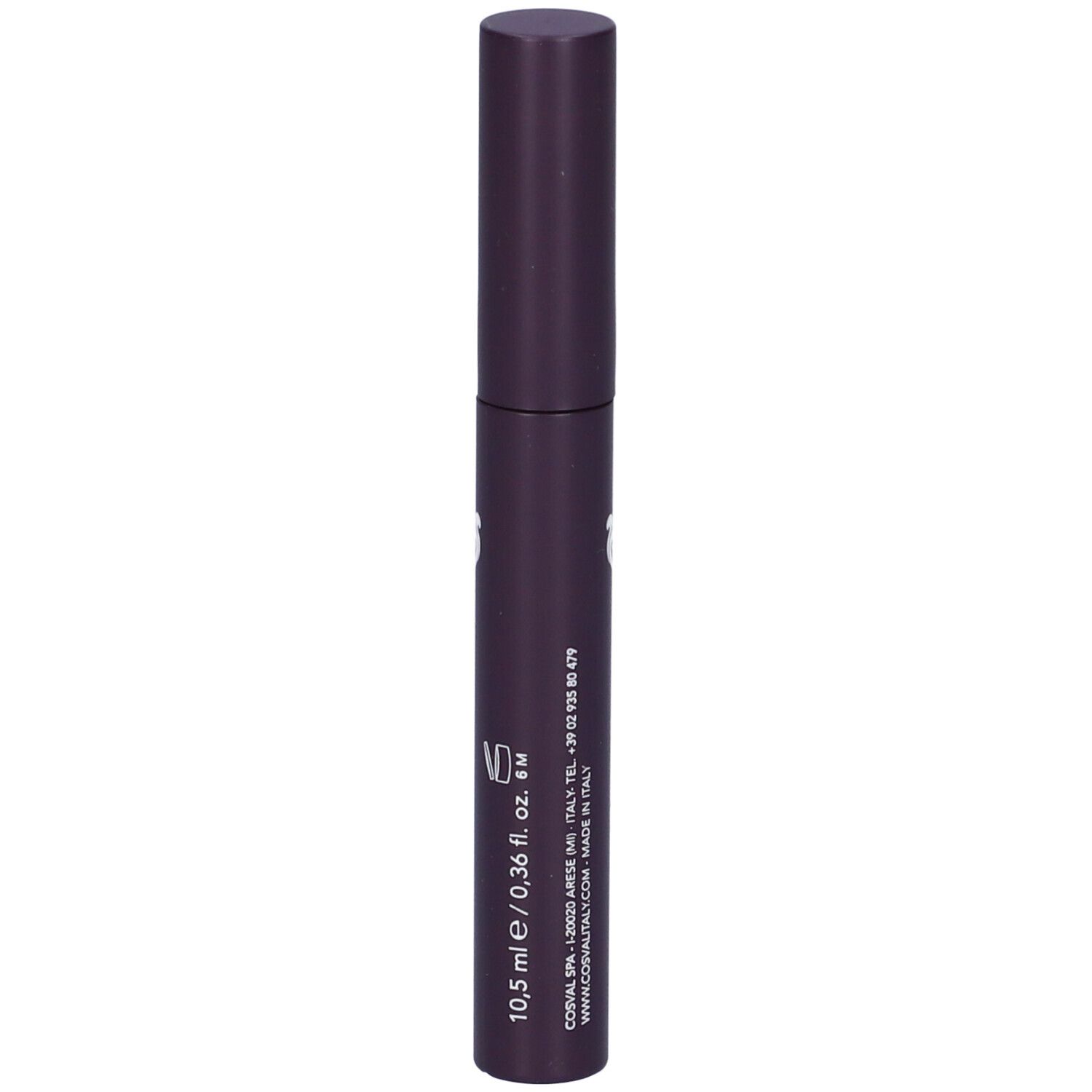 Tubo di mascara viola scuro. Scritta: Mascara Nero Assoluto. Marchio: Locherber. Decorazioni dorate.