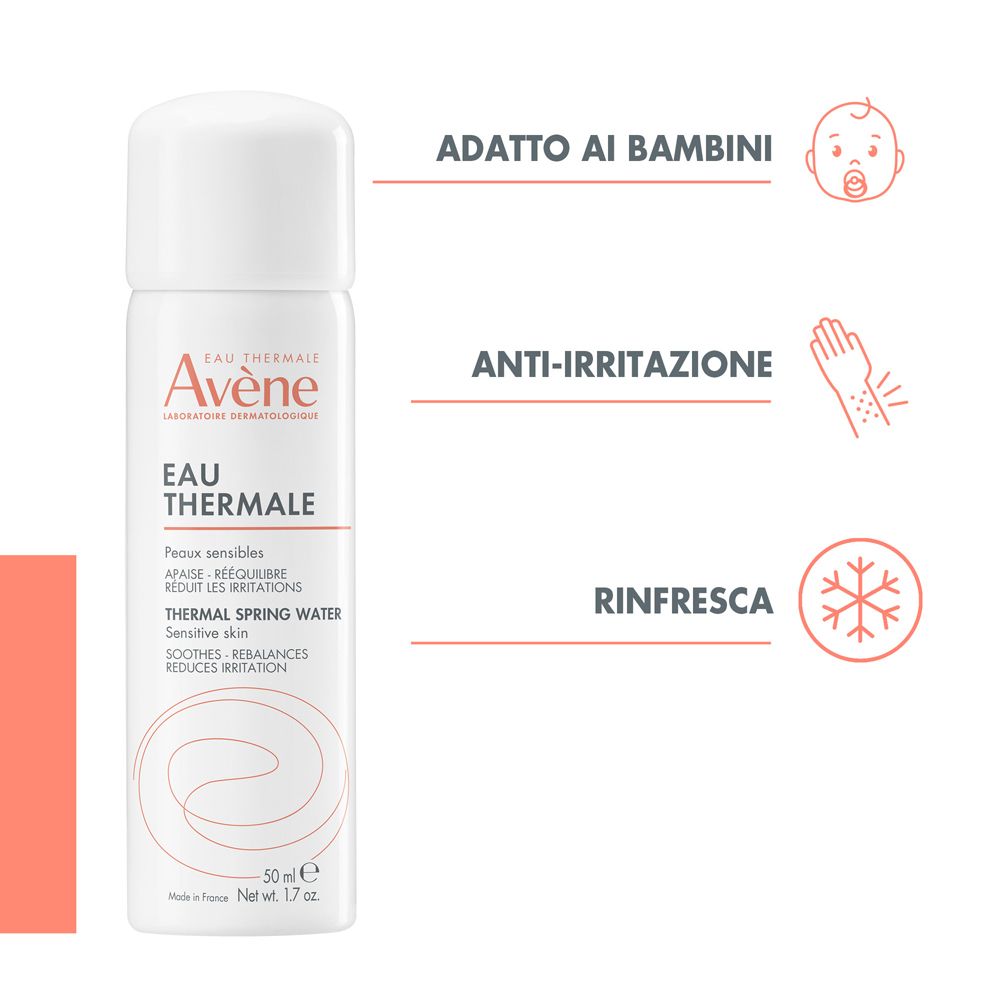 Spray Avène. Adatto ai bambini. Anti-irritazione. Rinfresca.