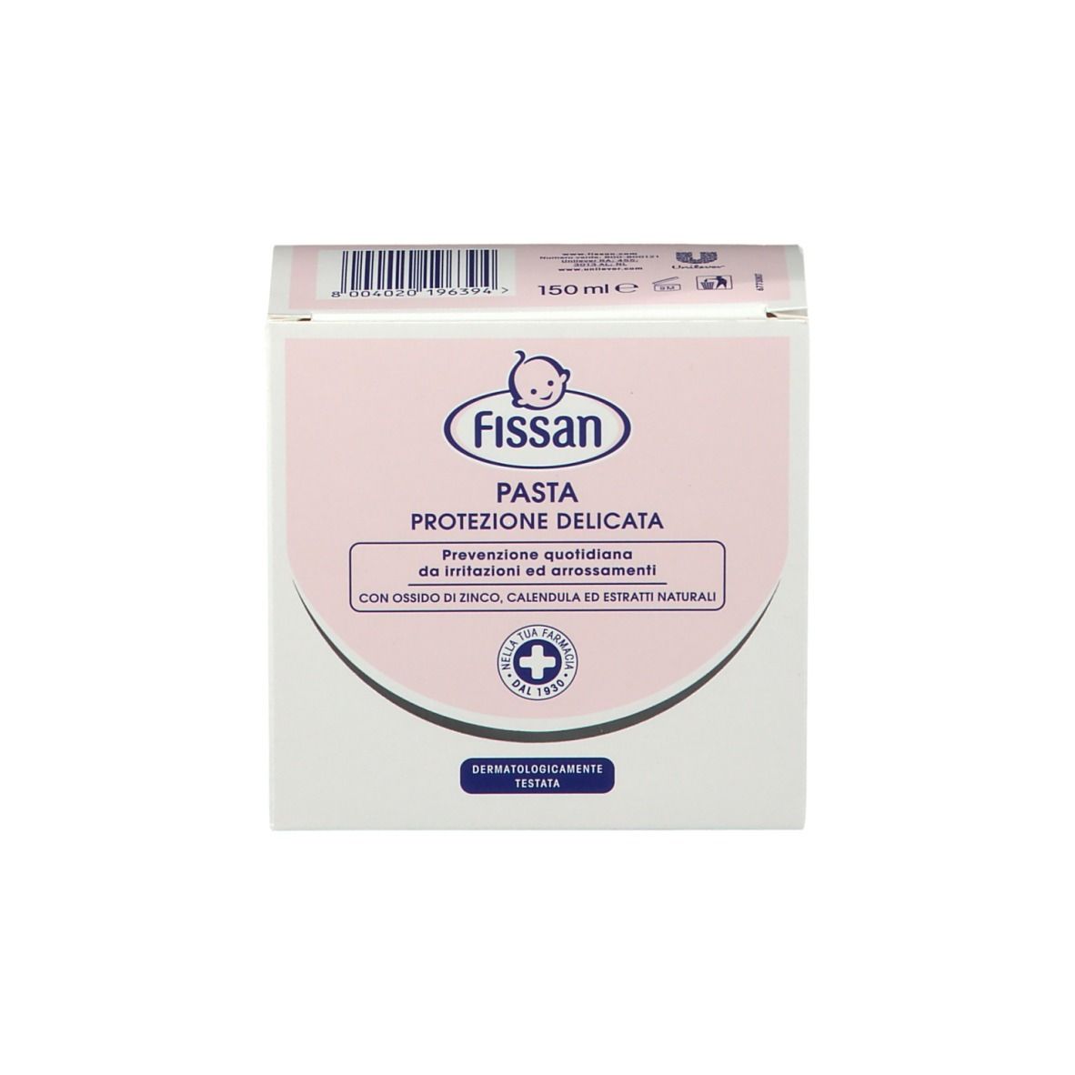 Confezione bianca con accenti rosa. Il nome del prodotto e il logo sono visibili.