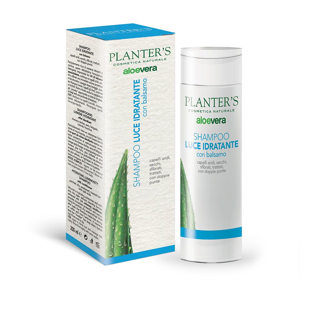 Planter's Shampoo Luce Idratante mit Aloe Vera, 250ml Flasche und Karton.