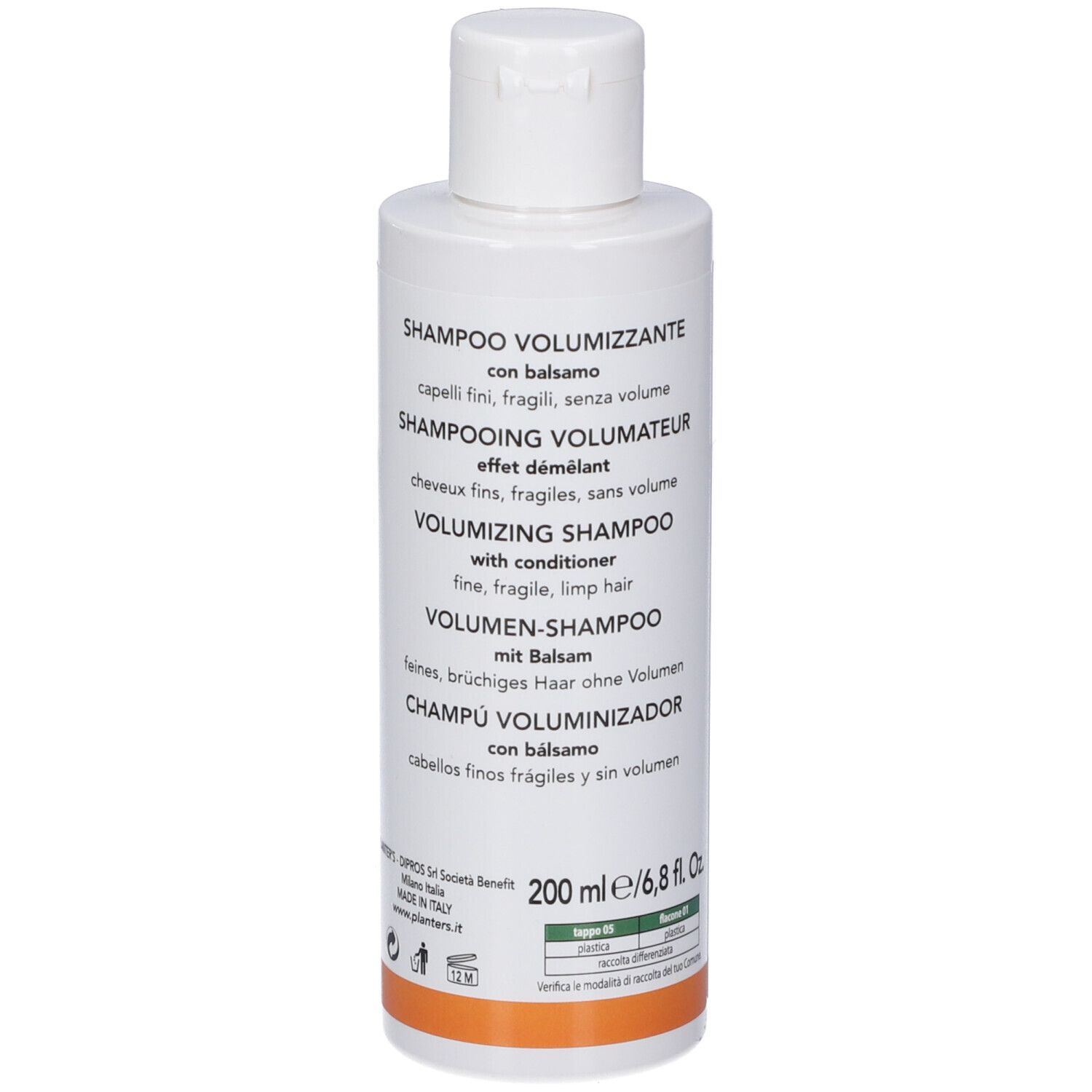 Weiße Flasche Volumenshampoo mit Balsam, 200 ml.