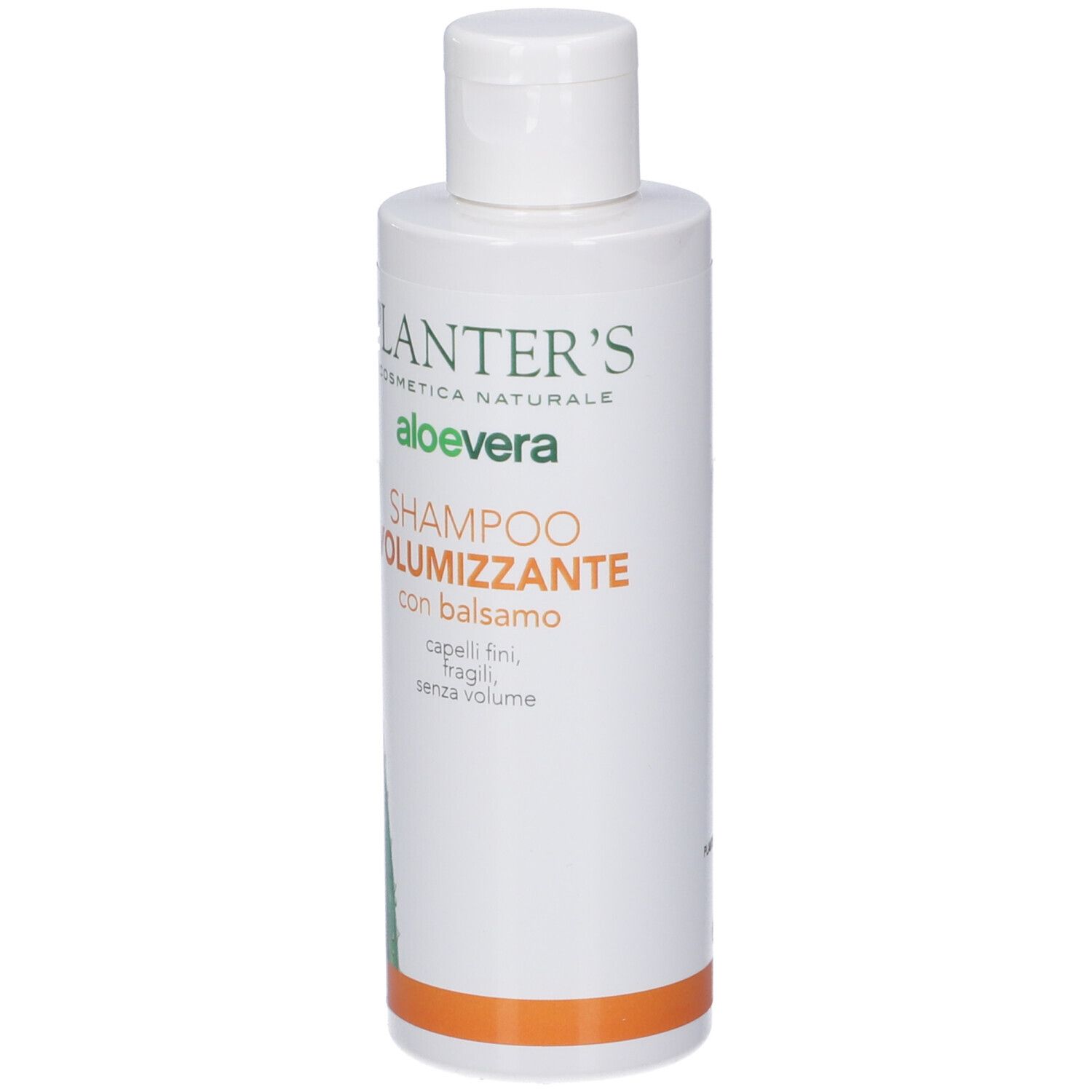 Weiße Flasche mit LANTER'S ALOE VERA Shampoo Volumizzante.