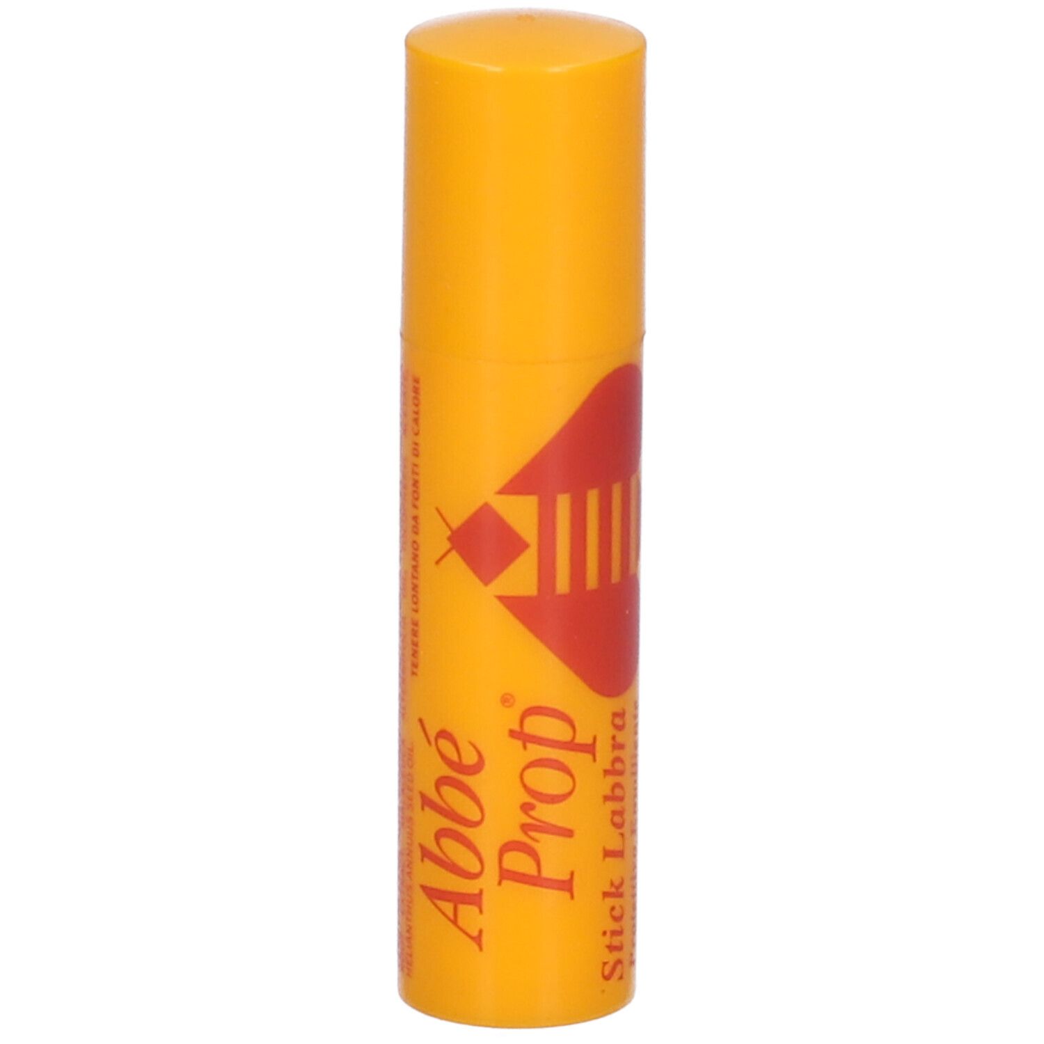 Stick labbra giallo con logo e scritta rossi. Nome prodotto: Abbé Prop Stick Labbra.