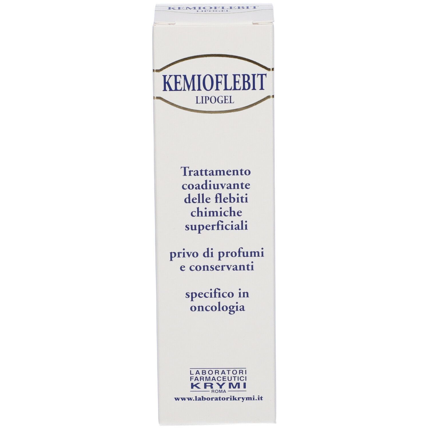 Scatola KEMIOFLEBIT Lipogel. Trattamento delle flebiti chimiche superficiali. Senza profumi e conservanti. Laboratori Krymi.
