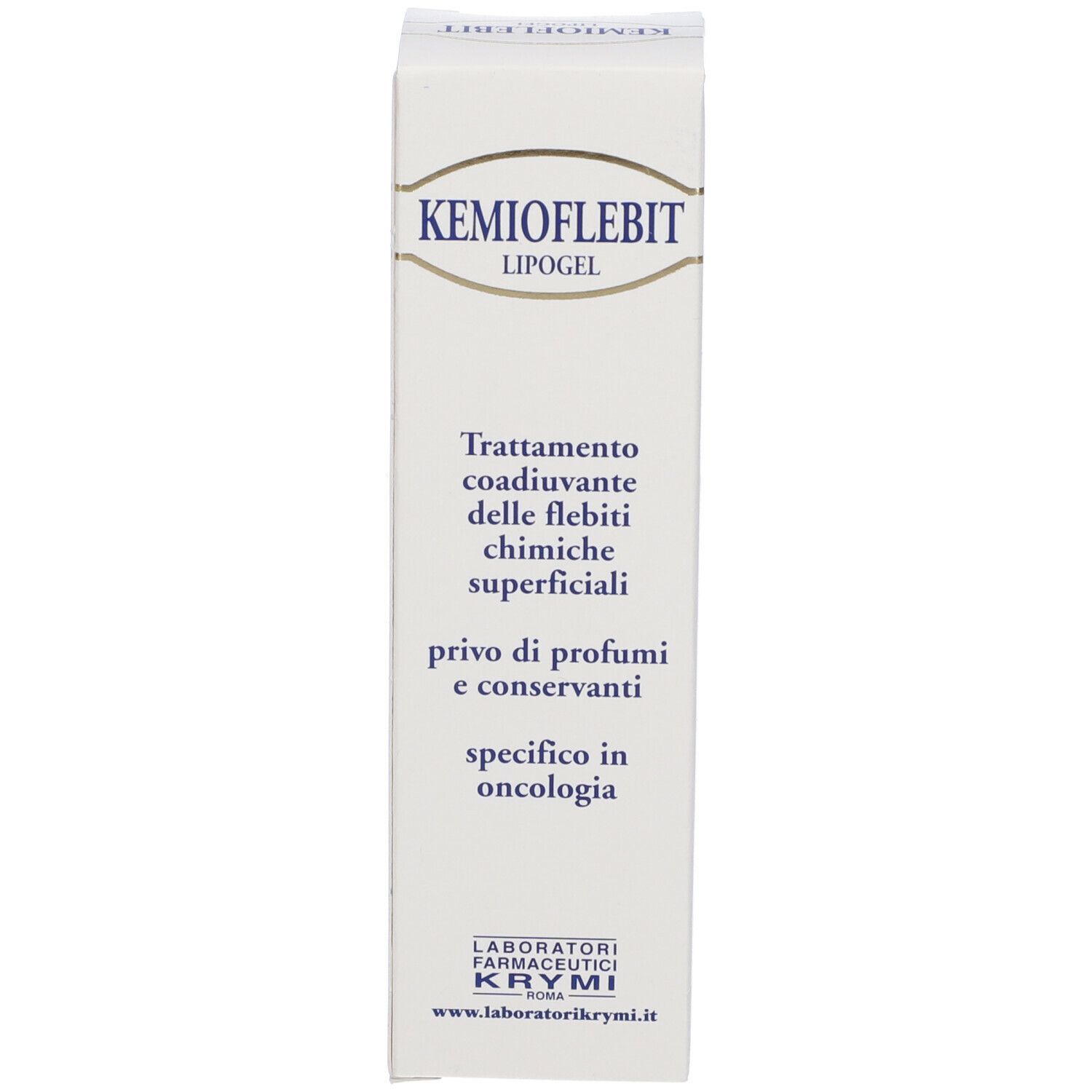 Scatola KEMIOFLEBIT Lipogel. Trattamento delle flebiti chimiche superficiali. Senza profumi e conservanti. Laboratori Krymi.