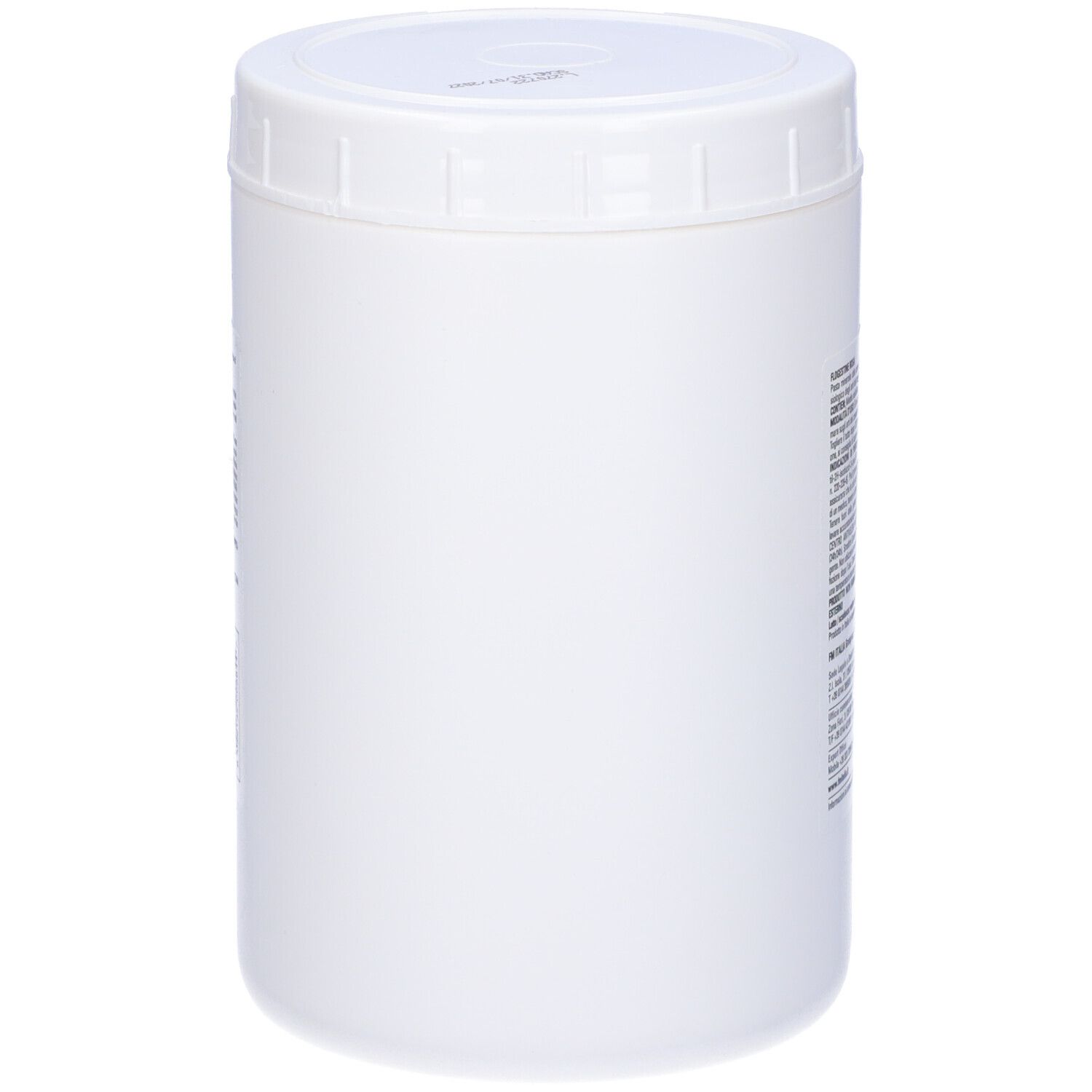Contenitore bianco con coperchio. Nessuna scritta visibile.