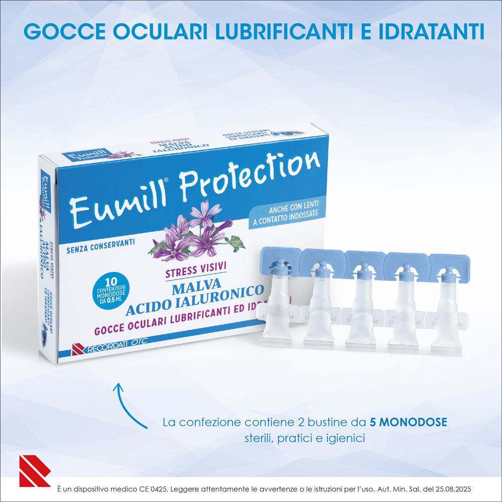 Eumill Protection Augentropfen, 10x0.5ml Einzeldosen, Malve und Hyaluronsäure.