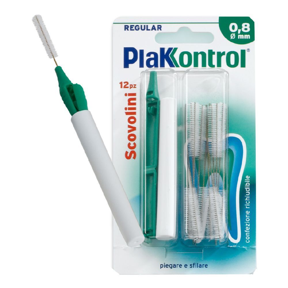 Spazzolini PlakControl® 0,8 mm, 12 pezzi, in blister. Mostrato uno spazzolino.