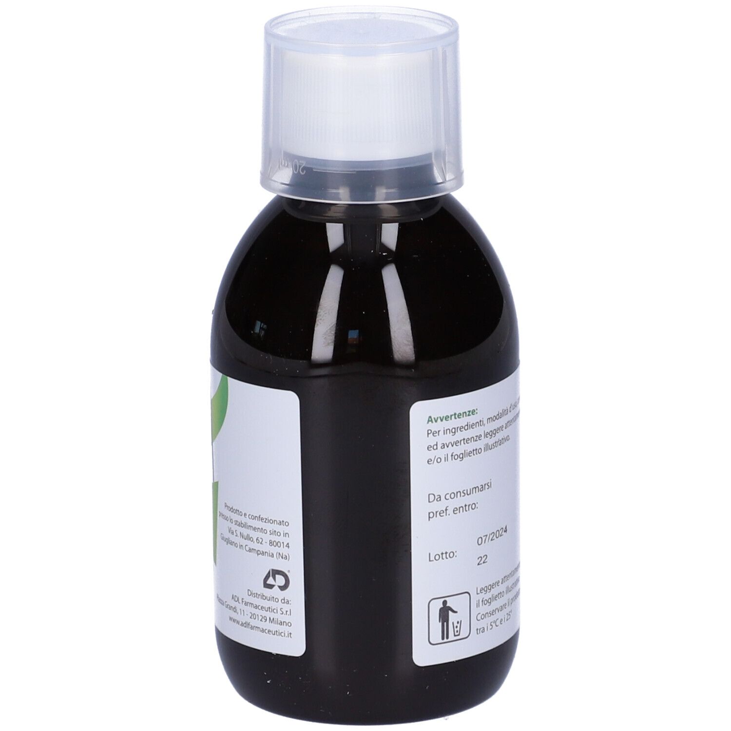 Flacone con liquido marrone. Etichetta bianca: Stellax, Flacone 200 ml. Simbolo di riciclaggio.