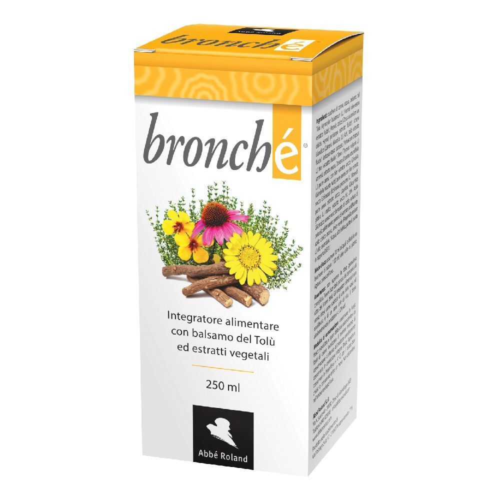 Confezione con nome del prodotto e illustrazione floreale. Testo: Integratore alimentare con balsamo del Tolu ed estratti vegetali. Volume: 250 ml.