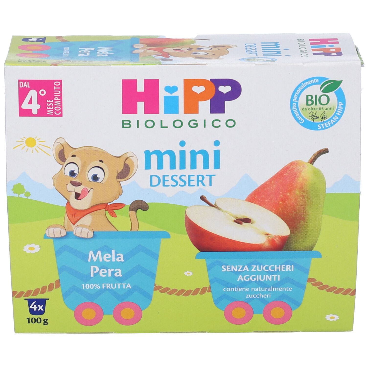 Hipp Biologico Mela Pera Frutta Grattugiata 4X100 G Pappa Bambino