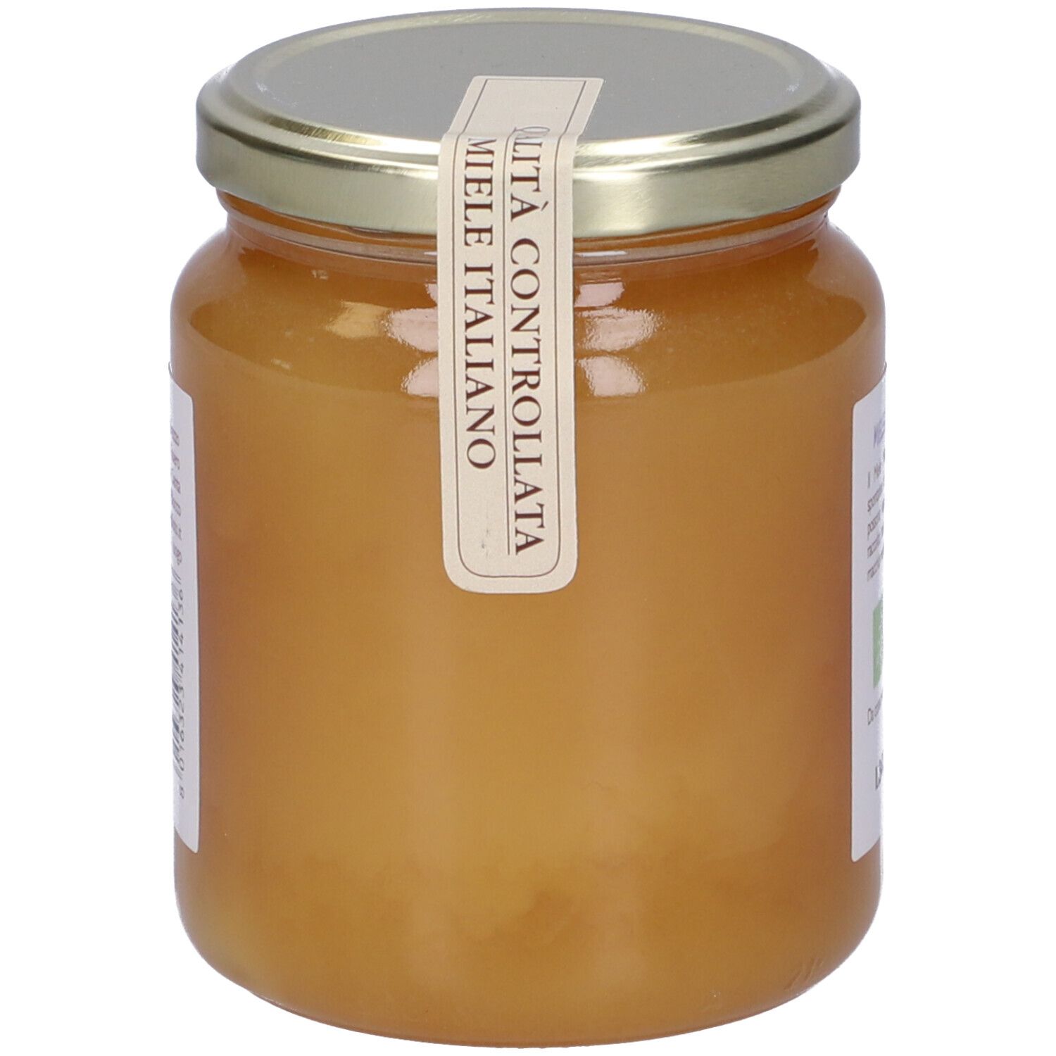 Vasetto di miele. Etichetta con scritta Qualità Controllata Miele Italiano.