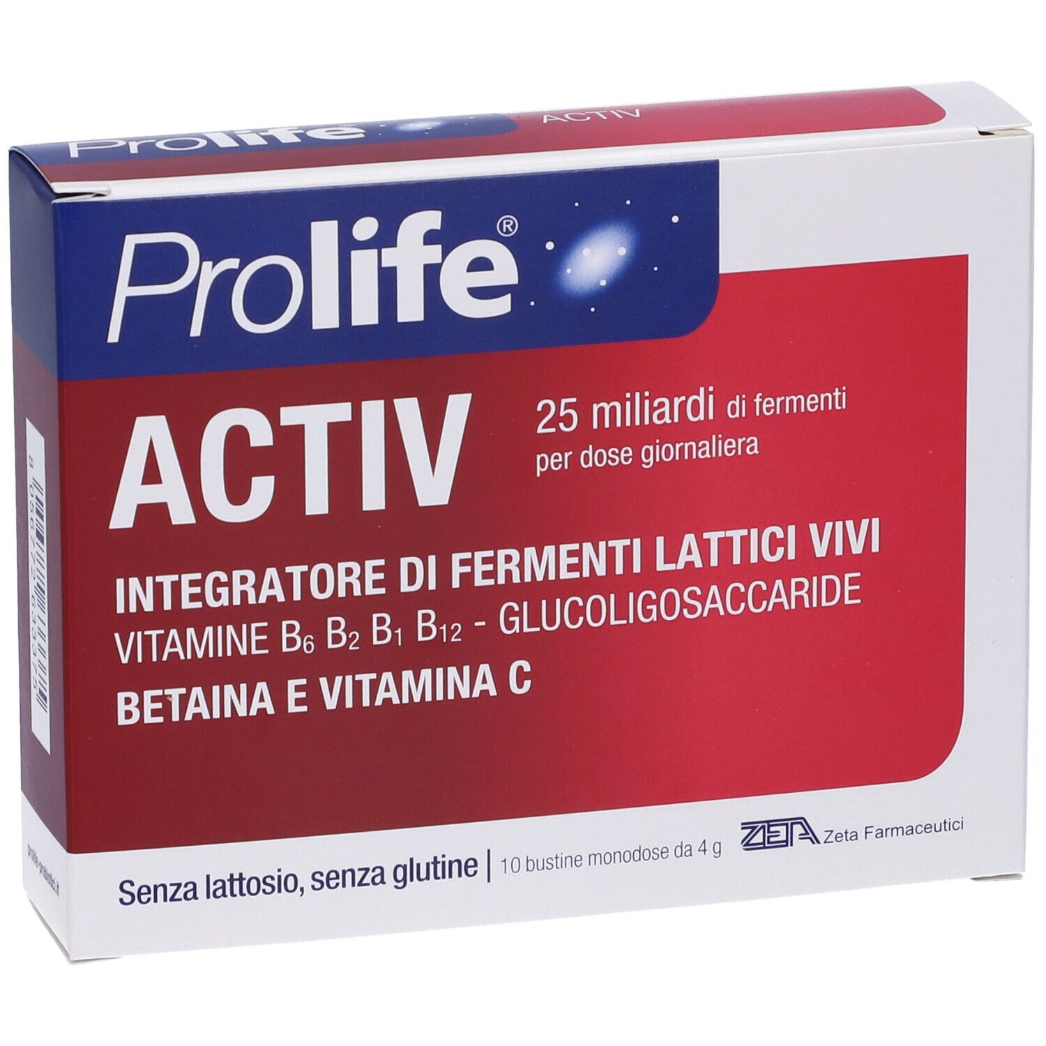 Confezione Prolife® Activ-Beutel. Scatola rossa e bianca con nome del prodotto e informazioni. 25 miliardi per dose.