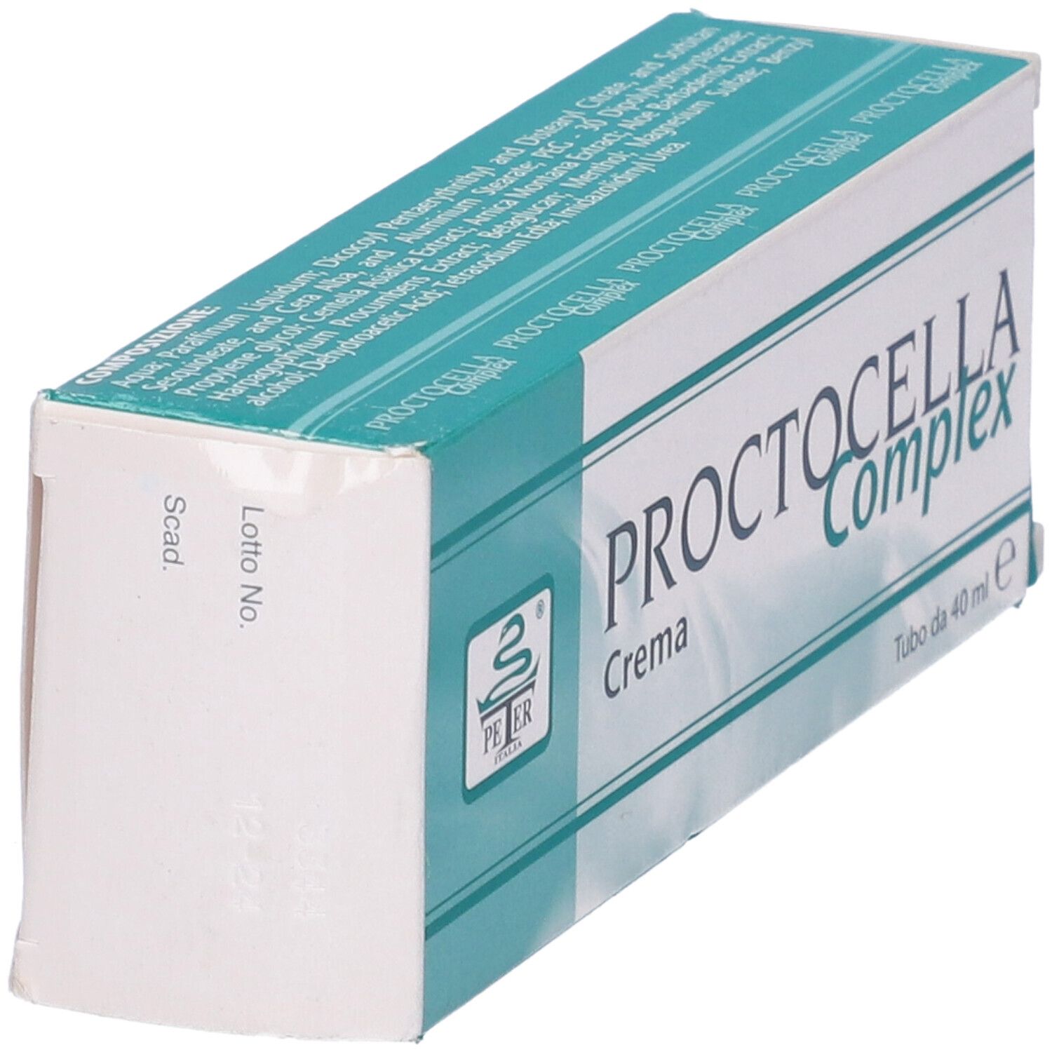 Confezione in cartone turchese con nome e logo del prodotto. Testo con ingredienti. Volume: 40 ml.